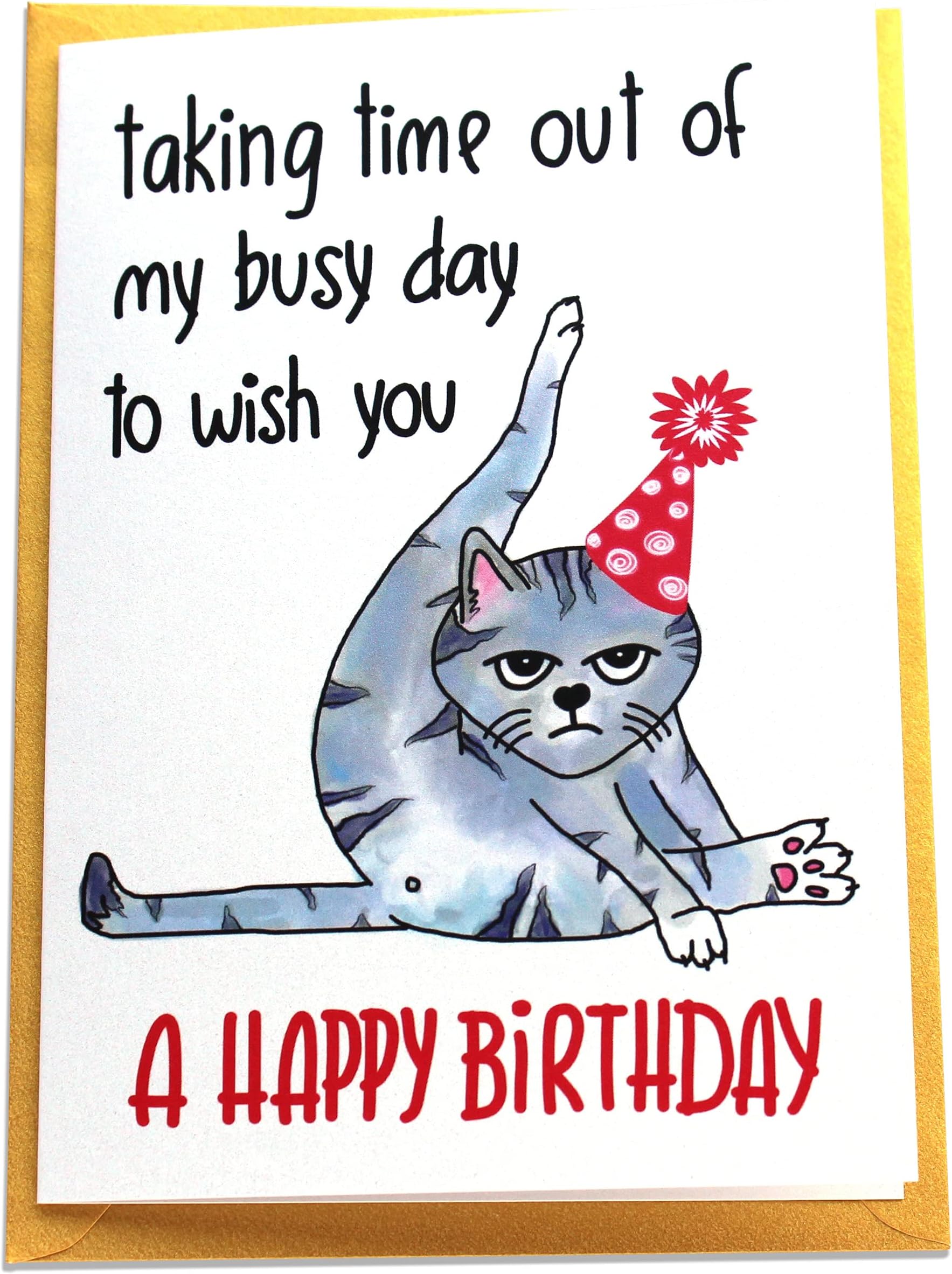 Have a Purrfect Happy Birthday, Funny Grumpy Bday Card, Cartoon Art Handmade Card for Cat Mom, Dad, Him, Husband, Boyfriend, 21st 30th 40th 50th 60th