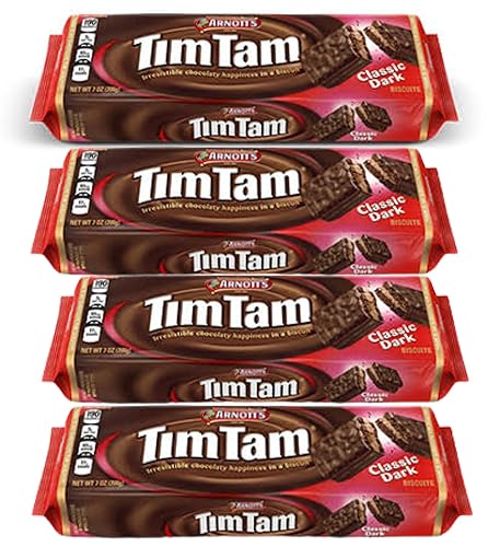 Galletas oscuras clásicas TIM TAM de Arnott's (paquete de 4 x 7.05 oz) frescas y deliciosas, las galletas de chocolate más irresistibles