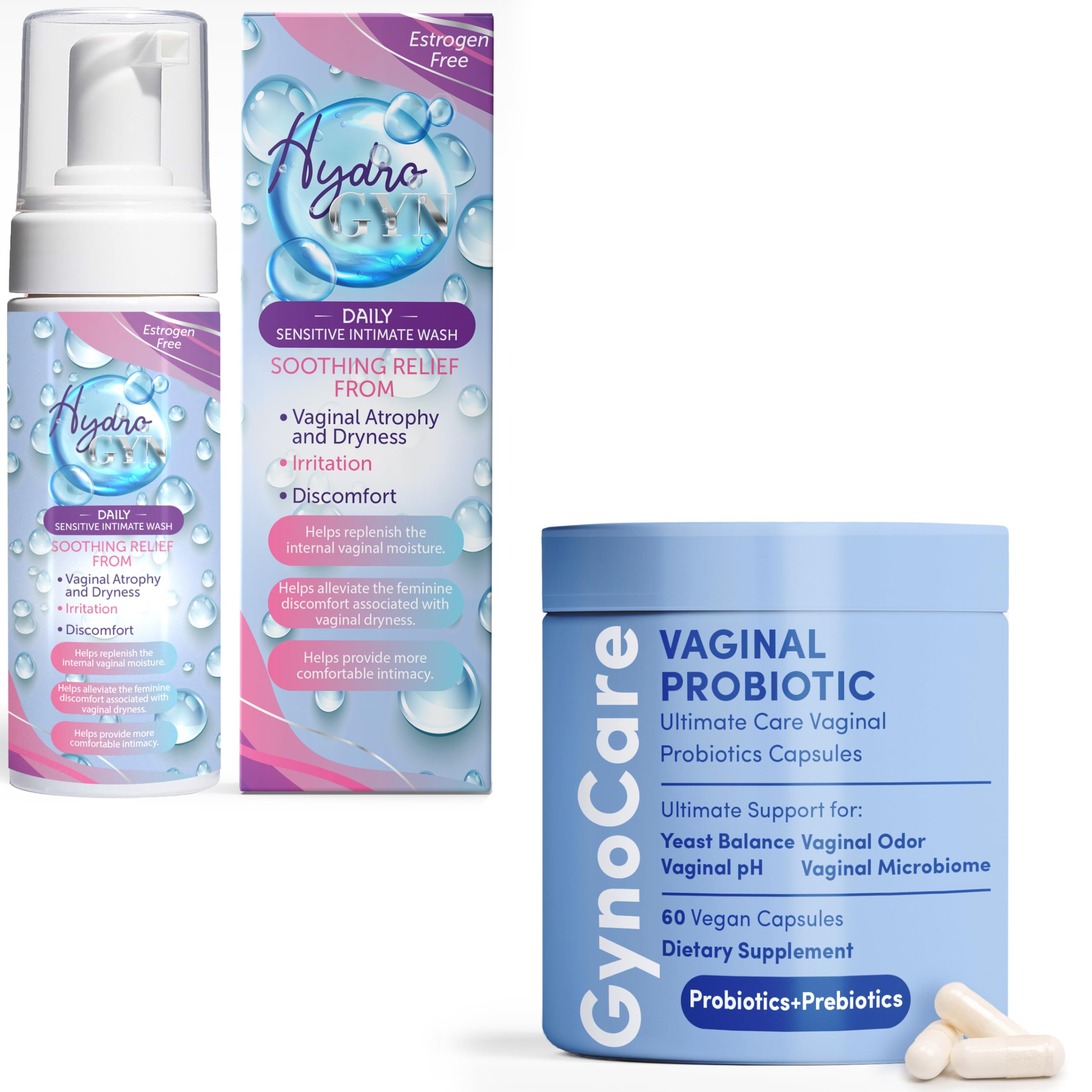 Terramed Just Think Comfort Feminine Wellness Bundle Vaginal Probiotic Capsules Unscented Feminine Wash Dual Support for pH Balance