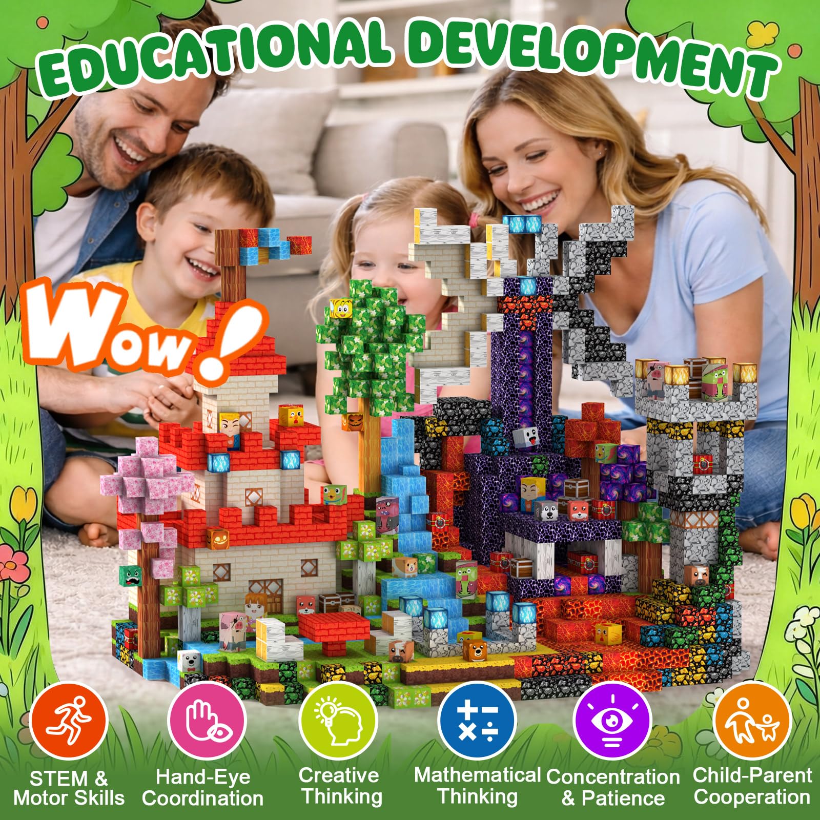 Bloques Magneticos Construccion Niños 330 Piezas 2CM 3+ Magneticas, Juego Magnetic Blocks Tiles Construcción, Juguetes Montessori para Niños 4 5 6 7 8 9 10 11 12 Regalos de Cumpleaños para Niñas