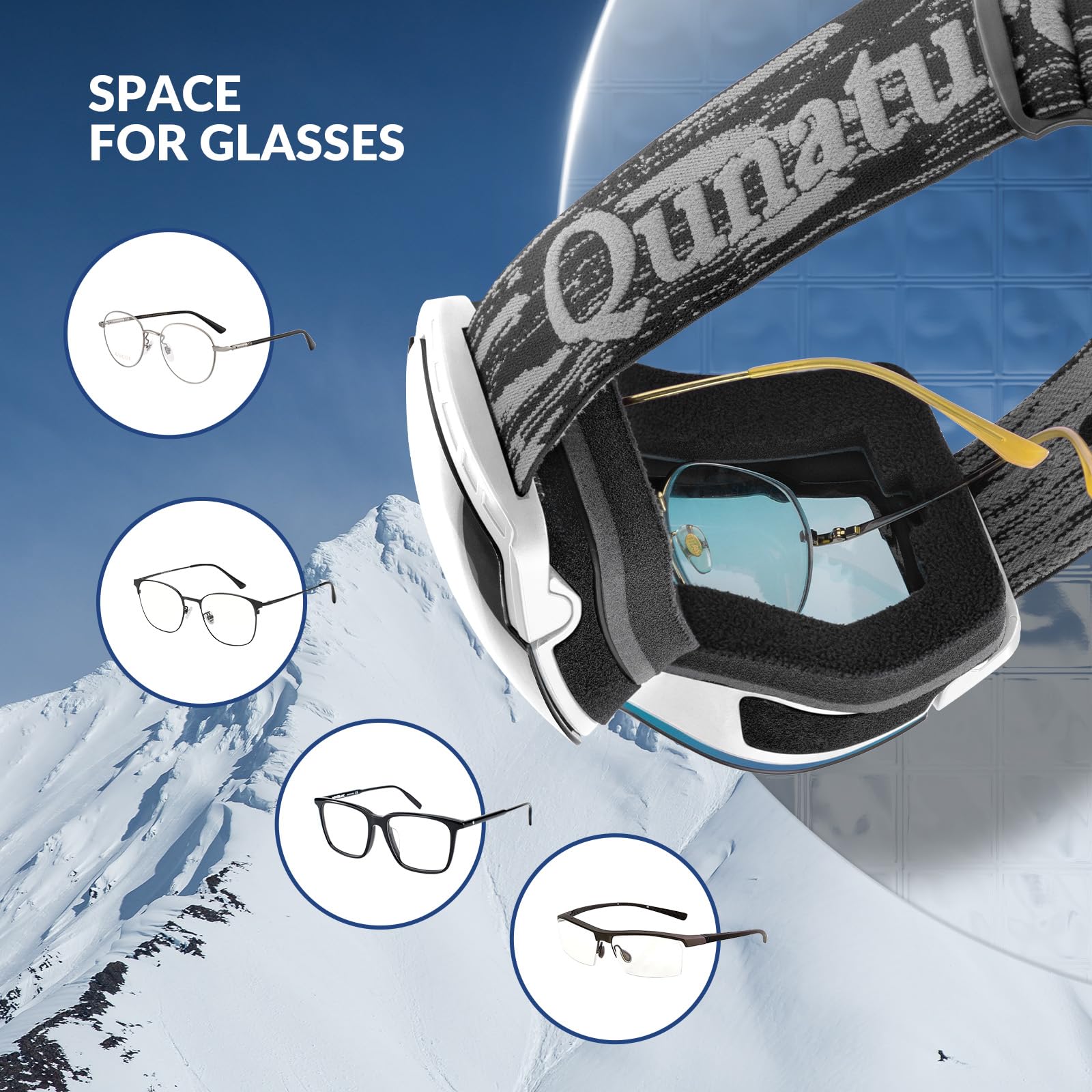 Qunature Lunettes Ski OTG Anti-Buée UV400 Homme Femme Blanc