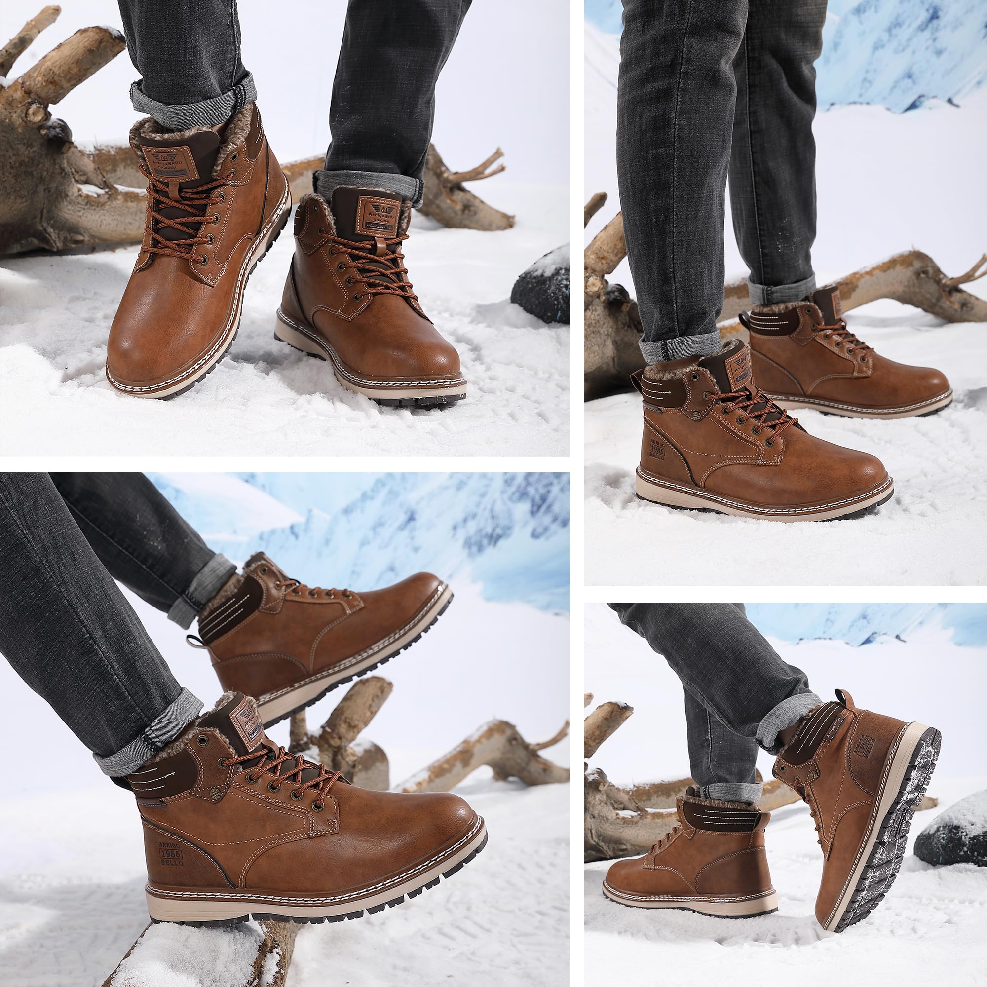 AX BOXING Winterschuhe Herren Gefüttert Warm Winterstiefel Leder Winterboots Rutschfest Schneestiefel Stiefeletten Größe 41-46 EU