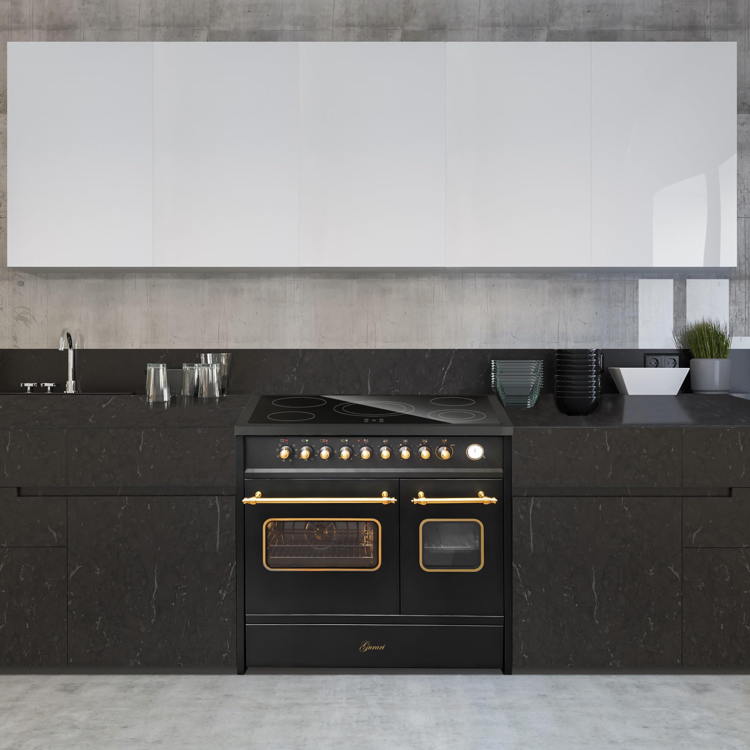 GURARI Cuisinière électrique GCH E 912 DF BL r +plaque de cuisson vitrocéramique 90 cm Noir Range Cooker Électrique Double Four