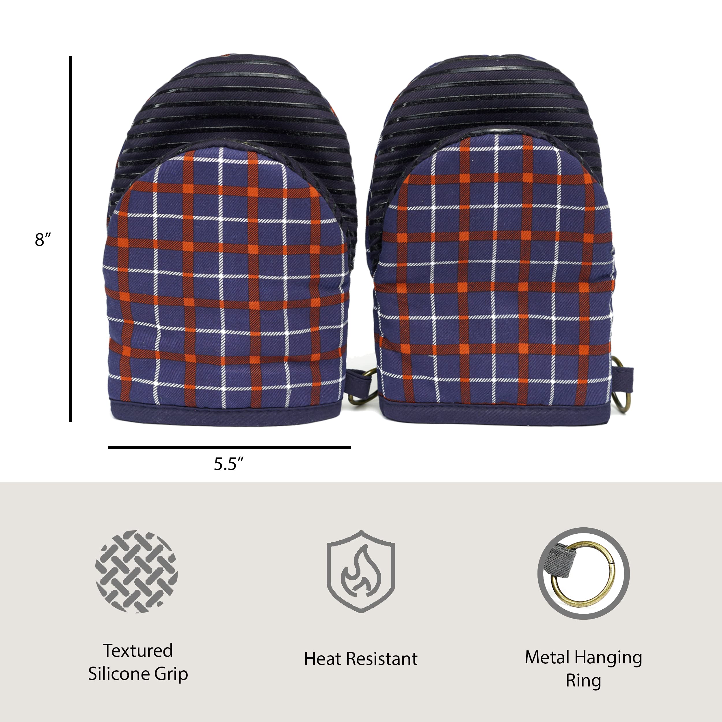 Nautica Silicon Classic 2-teiliges Ofenhandschuh-Set, Mini-Paar, Rot/Marineblau, kariert, 2 Stück