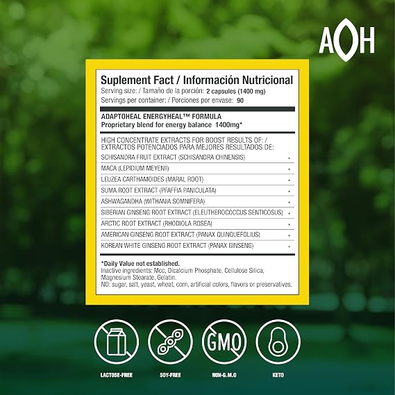 ADAPTOHEAL Energyheal Daily Energy Ashwagandha, Rhodiola (180 Caps)