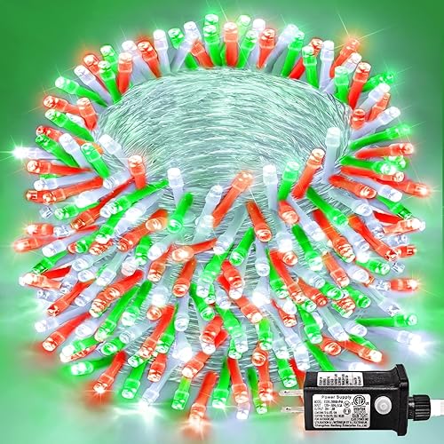 Miniatura 43 de 250 luces LED de Navidad de 82 pies, luces de Navidad blancas cálidas para exteriores, 8 modos, cable transparente, luces de hadas parpadeantes