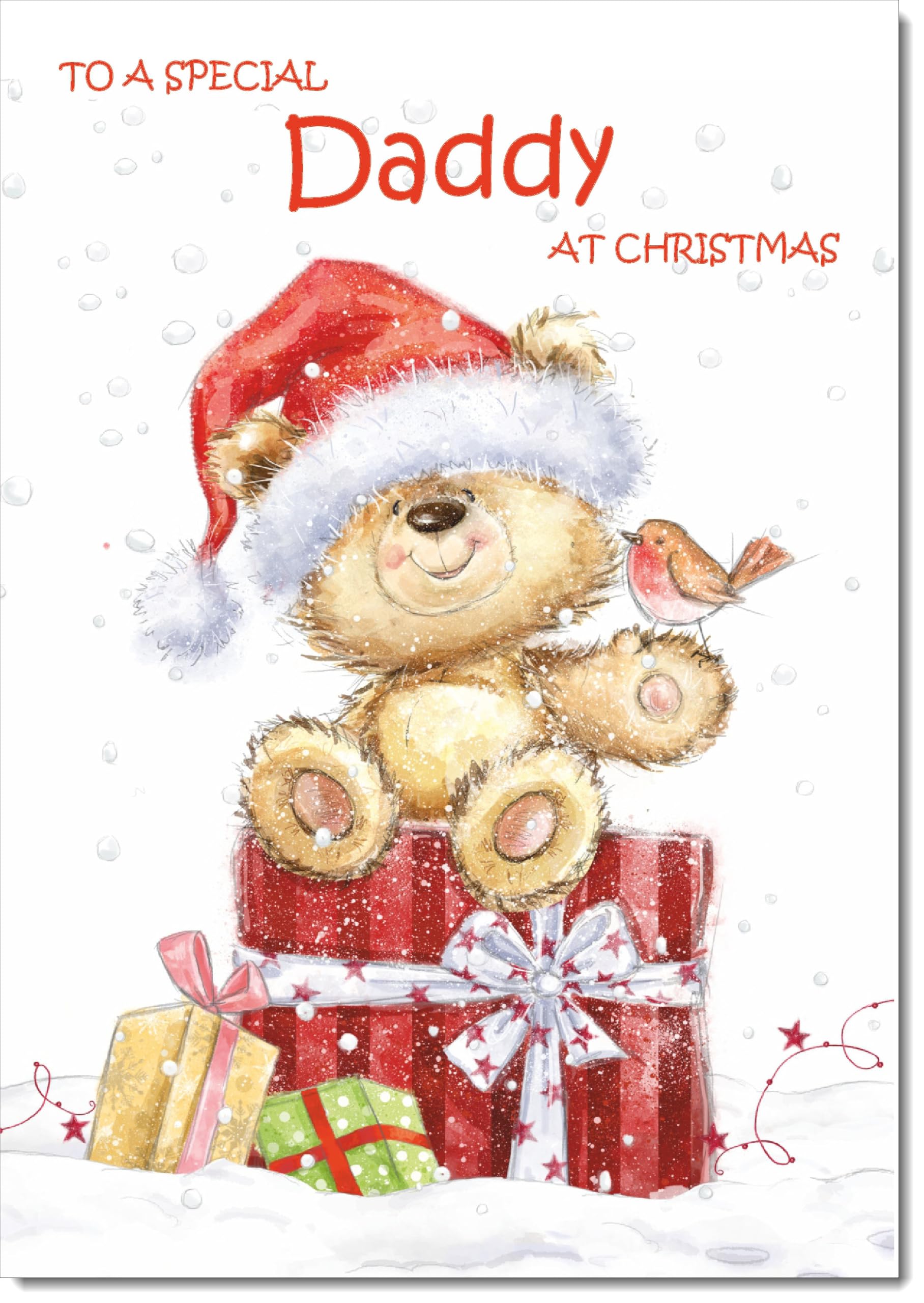 doodlecards Daddy Christmas Card Cute Bear on Parcel Large A4 Size Christmas Card for Daddy with Plain Envelope