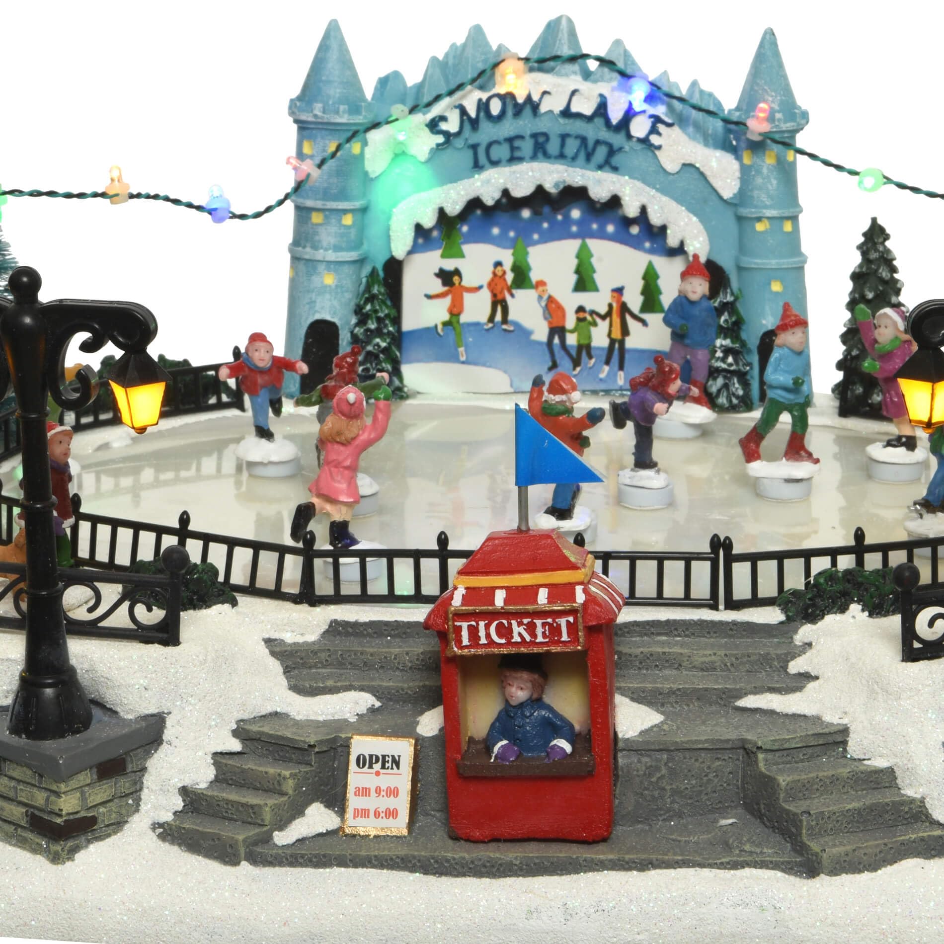 Rebecca Mobili Pueblo navideño con luz y movimiento, escena navideña con caja de música, poliresina, decoración navideña, ideas de regalo – Dimensiones (alto x ancho x profundidad): 16,5 x 41,5 x 28,5
