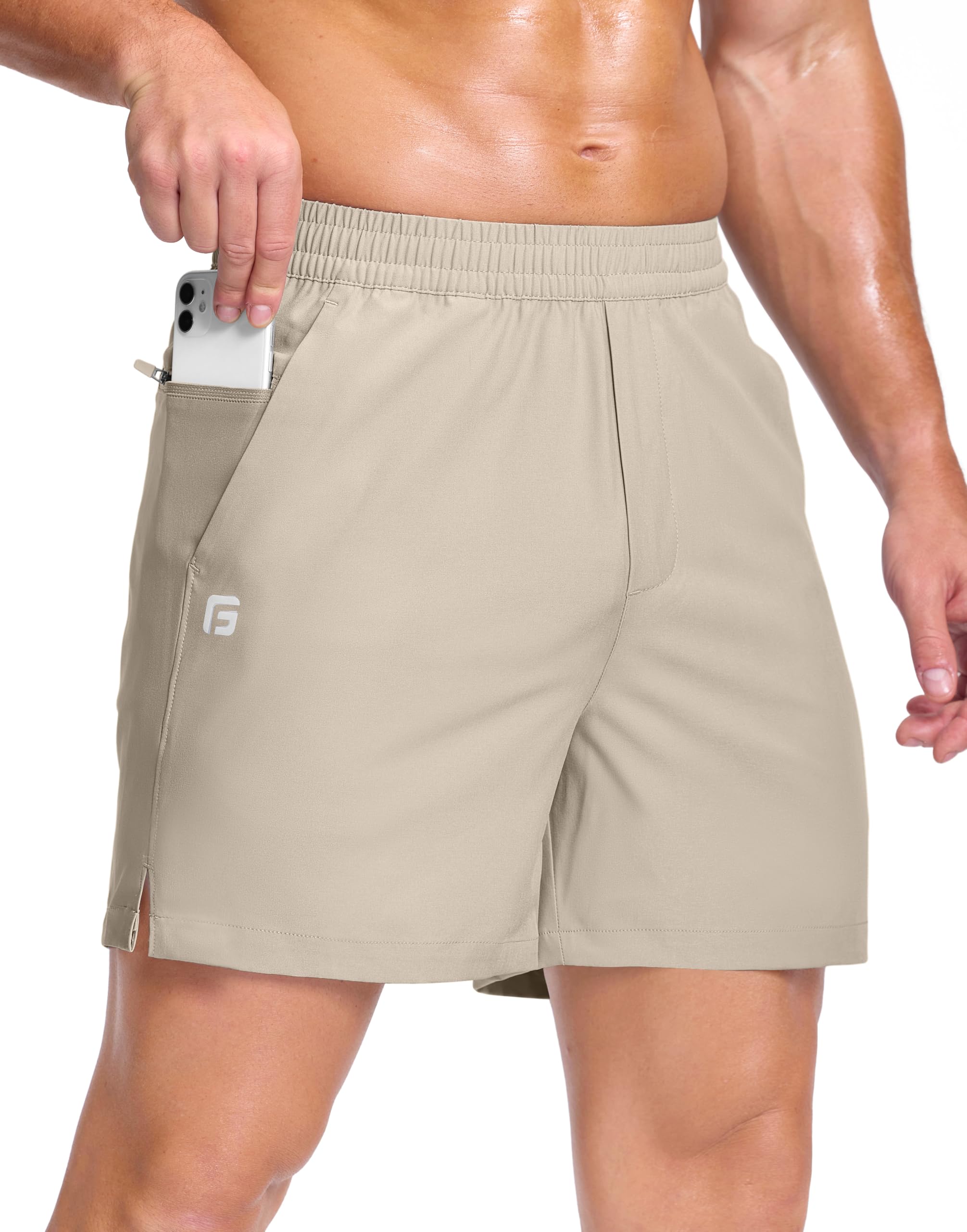 GGJ Men's Lightweight Athletic Shorts with 2 Zipper Pockets 7"/9"/5" Gym Workout Running Quick Dry Tennis Shorts for Men