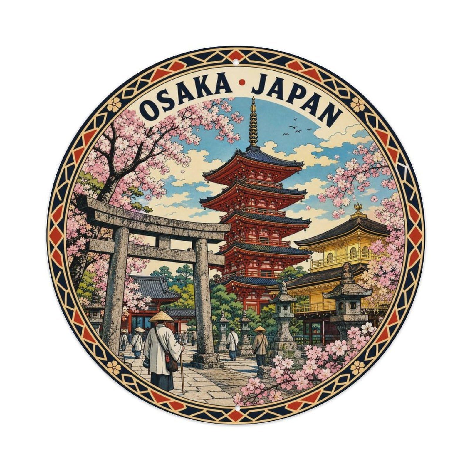 Olyhtr 8X8inch Classic Style Japan Travel Osaka Shitennoji Pagoda Metal Tin Sign