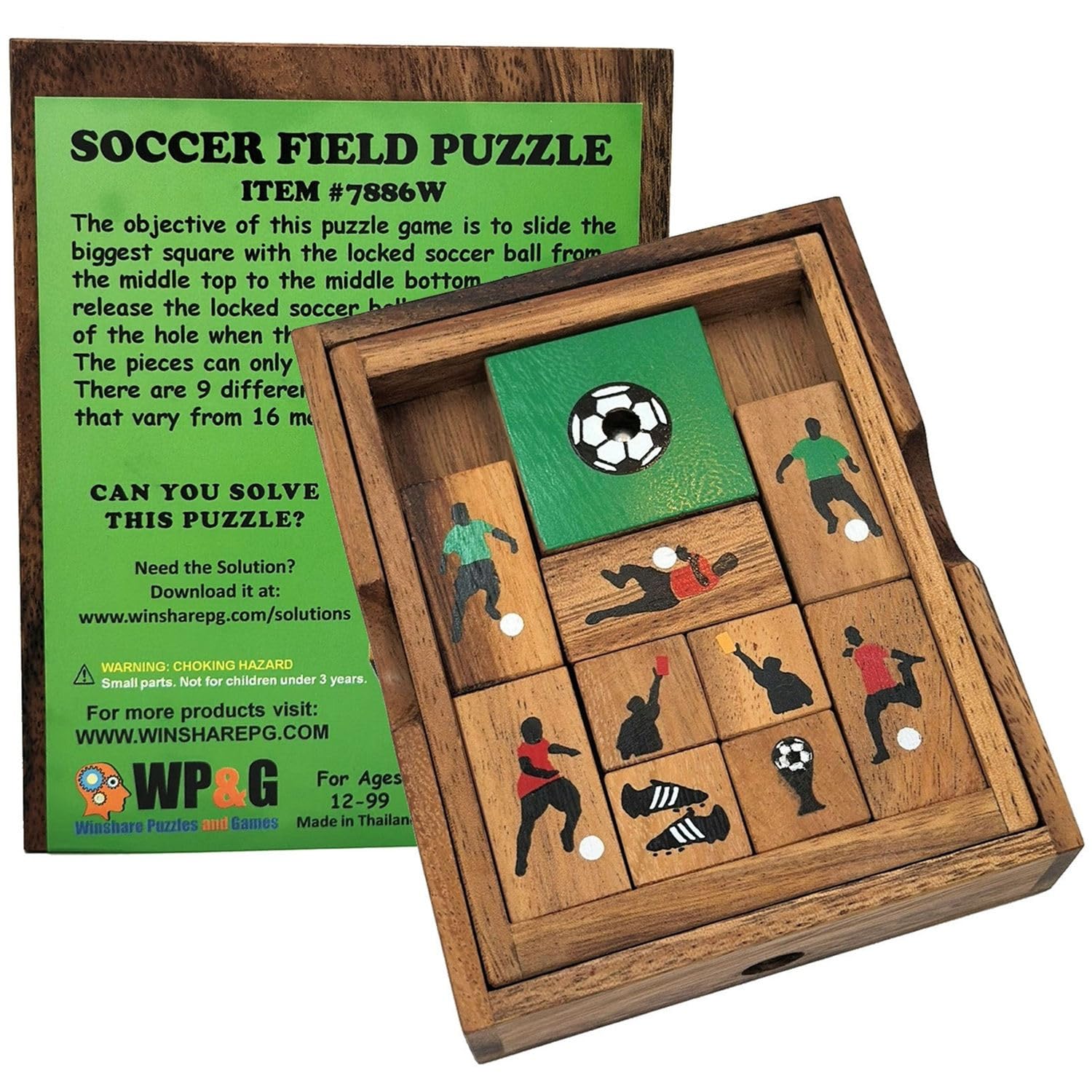 Soccer Field Sliding Block Klotski Brain Teaser Wooden Puzzle Gift Idea for Soccer Game Lovers - IQ Travel Play Game