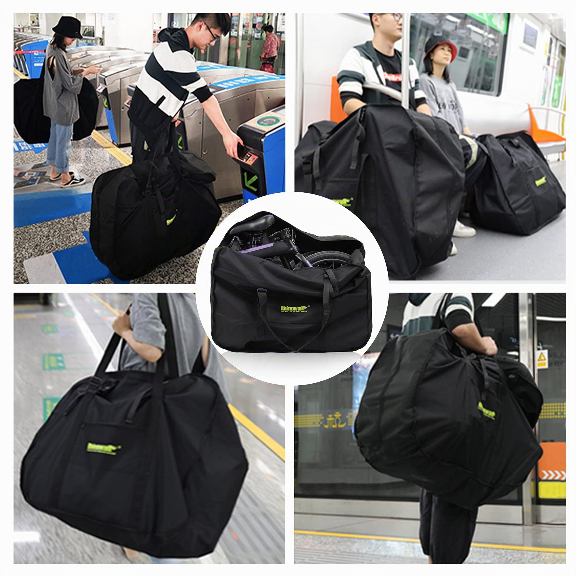 Rhinowalk Bolsa Plegable para Bicicleta de 20/26 Pulgadas, Impermeable, Bolsa de Transporte para Coches, Tren y Viajes (Negro 20 Pulgadas)
