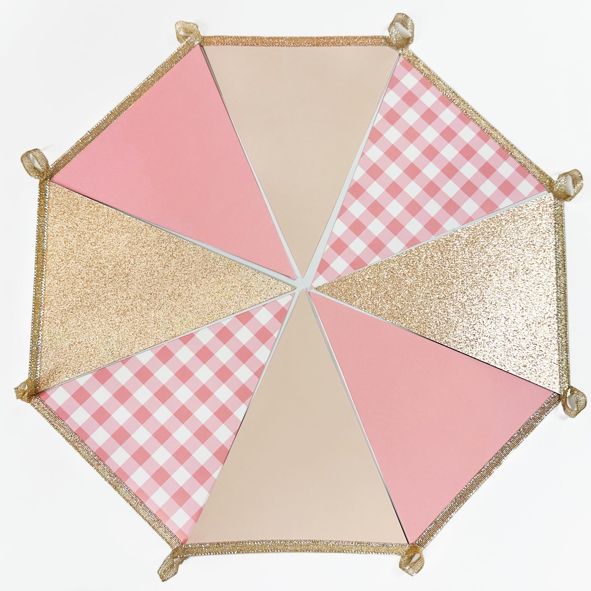 Dusty Rose Pink Buffalo Plaid Champagner Gold Party Dekorationen Wimpel Banner Flagge Hängende Glitzer Papier Dreieck Wimpelkette für Frauen Mädchen Geburtstag Babyparty Hochzeit Brautparty