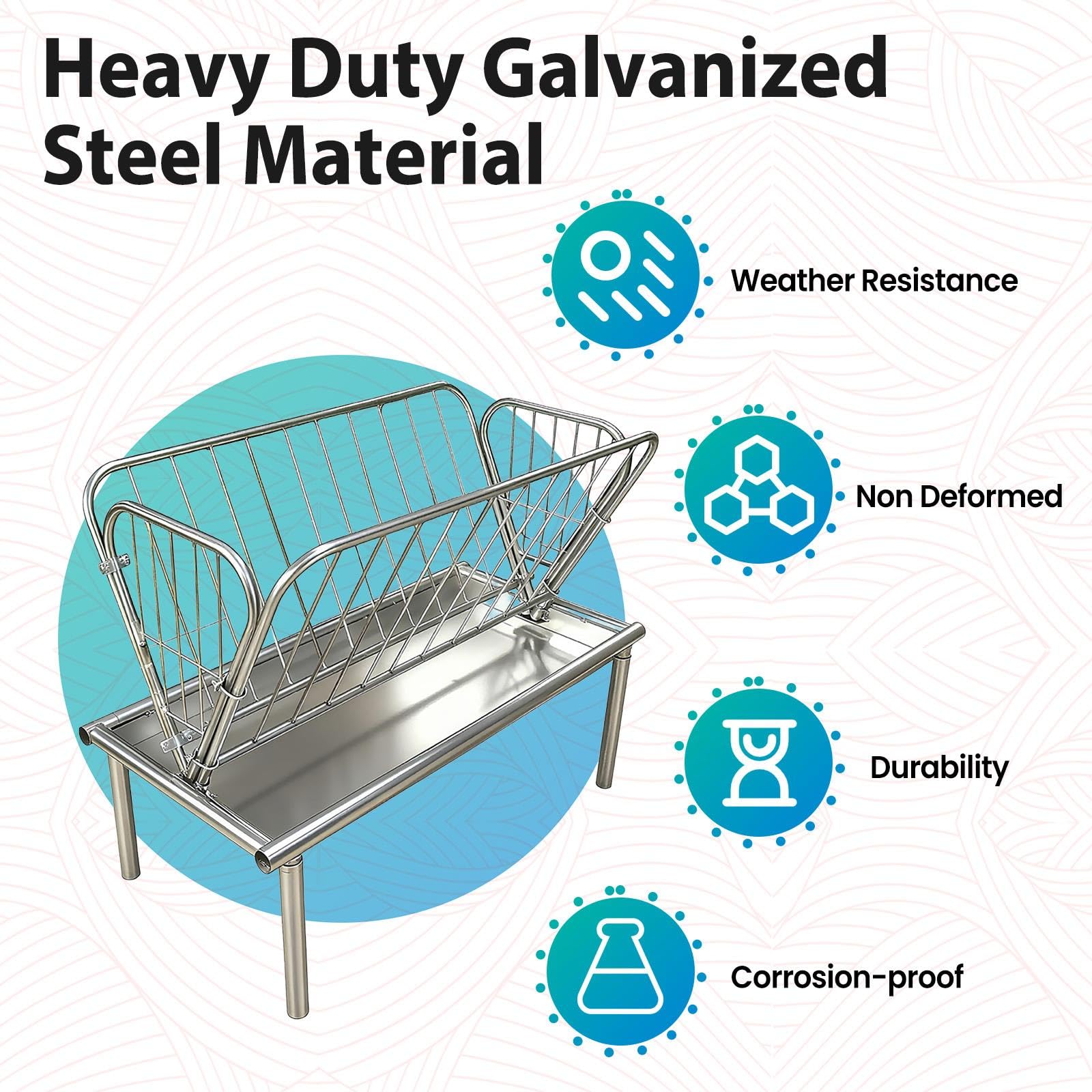 Comedero de Gran Capacidad para Ganado, comedero de heno de 1,2 m con Estructura de Acero y Bandeja de alimentación Profunda, Ideal para Alimentar Cabras, ovejas y Vacas (Acero galvanizado p