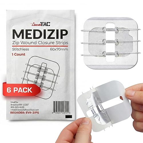 Tiras de cierre de heridas con cremallera sin costuras para cortes y laceraciones, dispositivo de cierre de piel ajustable de 2.362 x 2.756 in