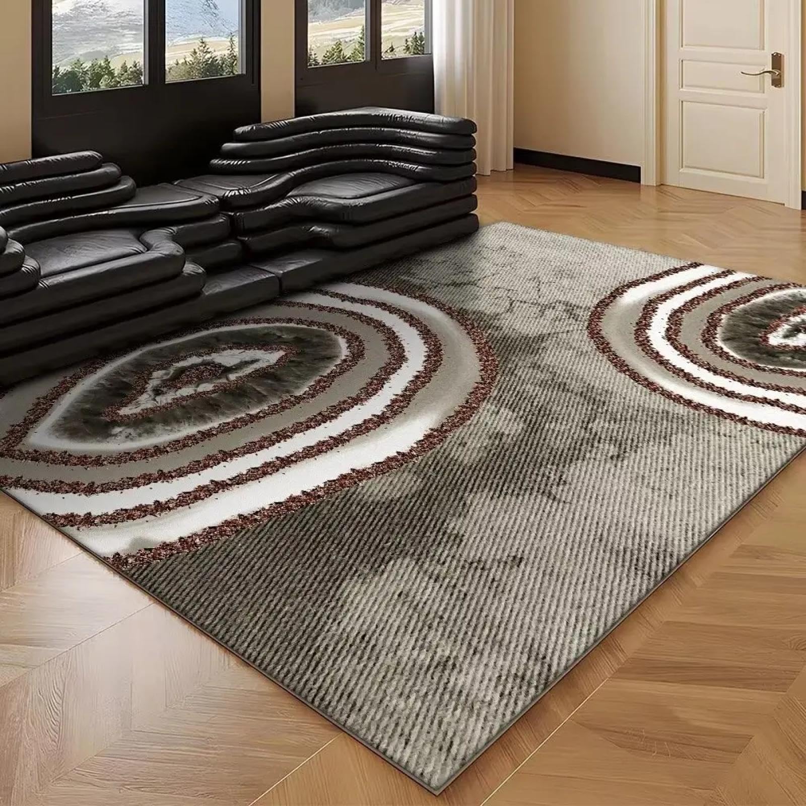 Tapis géométriques salon doux grande surface marron 200x250 cm