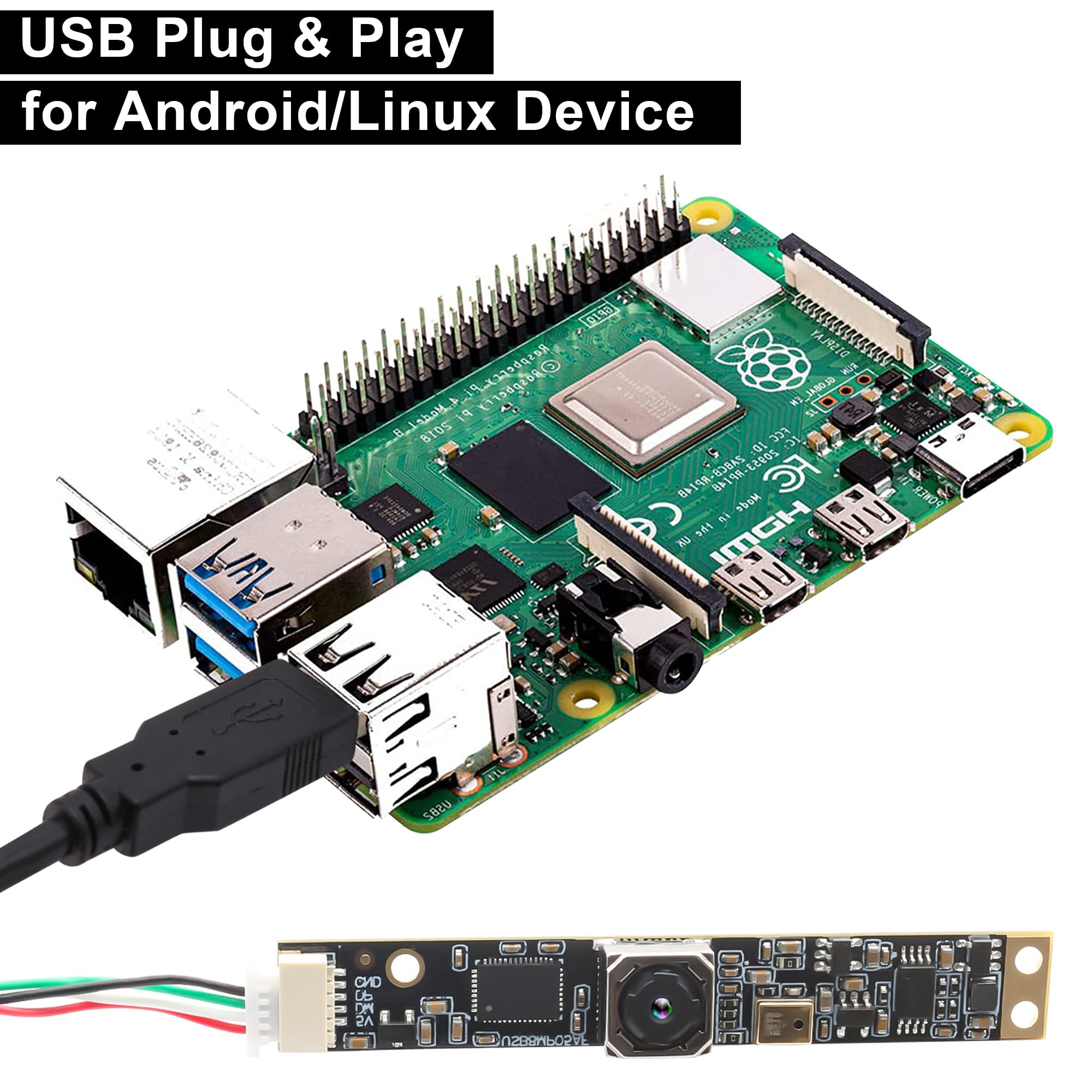 ELP Autofocus - Modulo fotocamera USB da 8 MP, fotocamera USB con microfono per computer 4K, scheda fotocamera USB, colore 2448P Lightburn, con obiettivo da 62 gradi, senza distorsione, per laptop