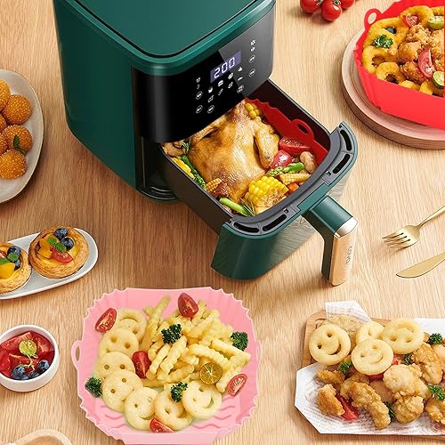 Miniatura 5 de YARACHEL - Forros de silicona para freidora de aire paquete de 3 unidades reutilizables cuadradas de 8 pulgadas para freidora de aire horno y