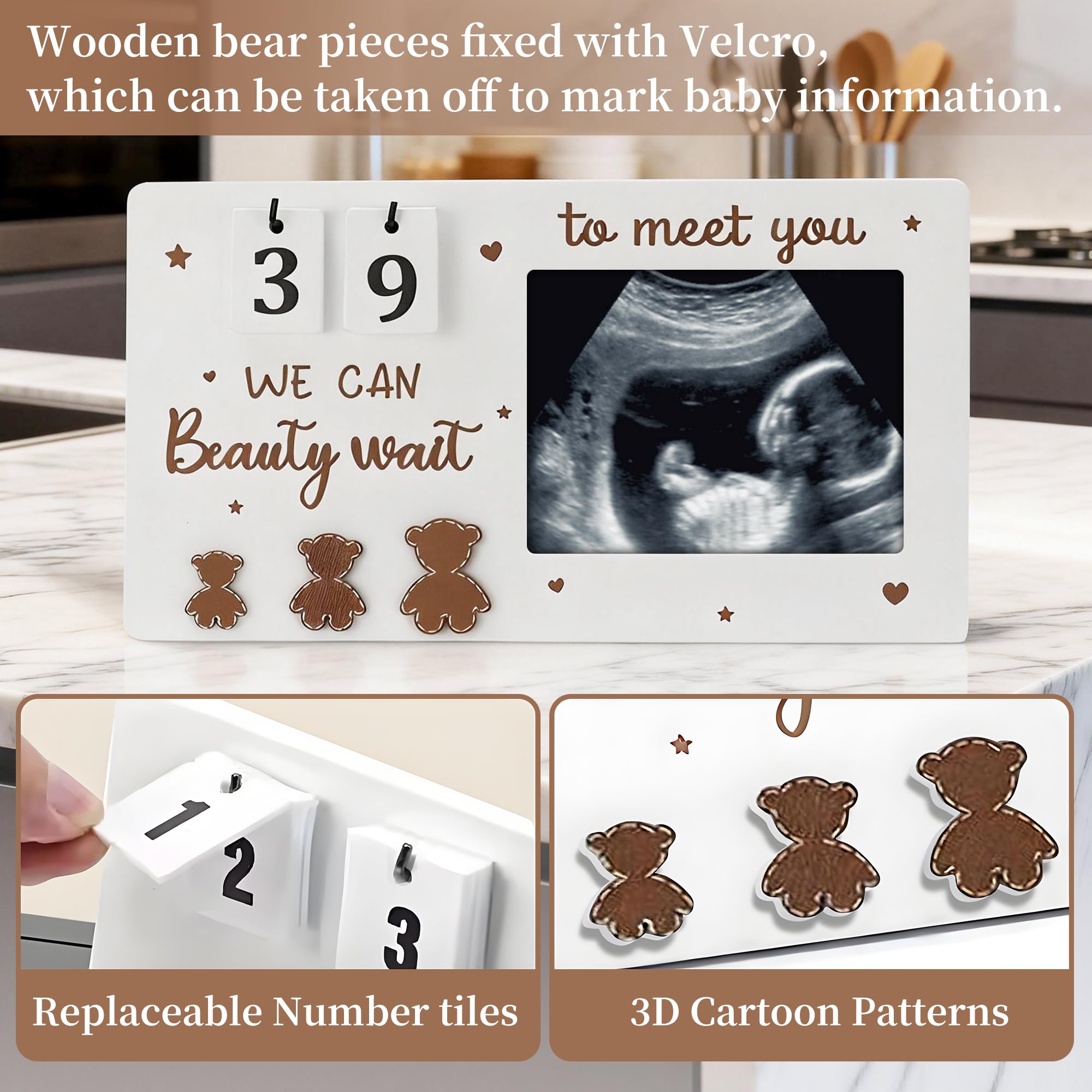 Baby Scan Photo Frames Wooden Ultrasound Picture Frame Pregnancy Gifts for Mum Expecting Cute Baby Countdown Weeks Record Frame Mum to Be Pregnancy Announcement Gifts - Image 3