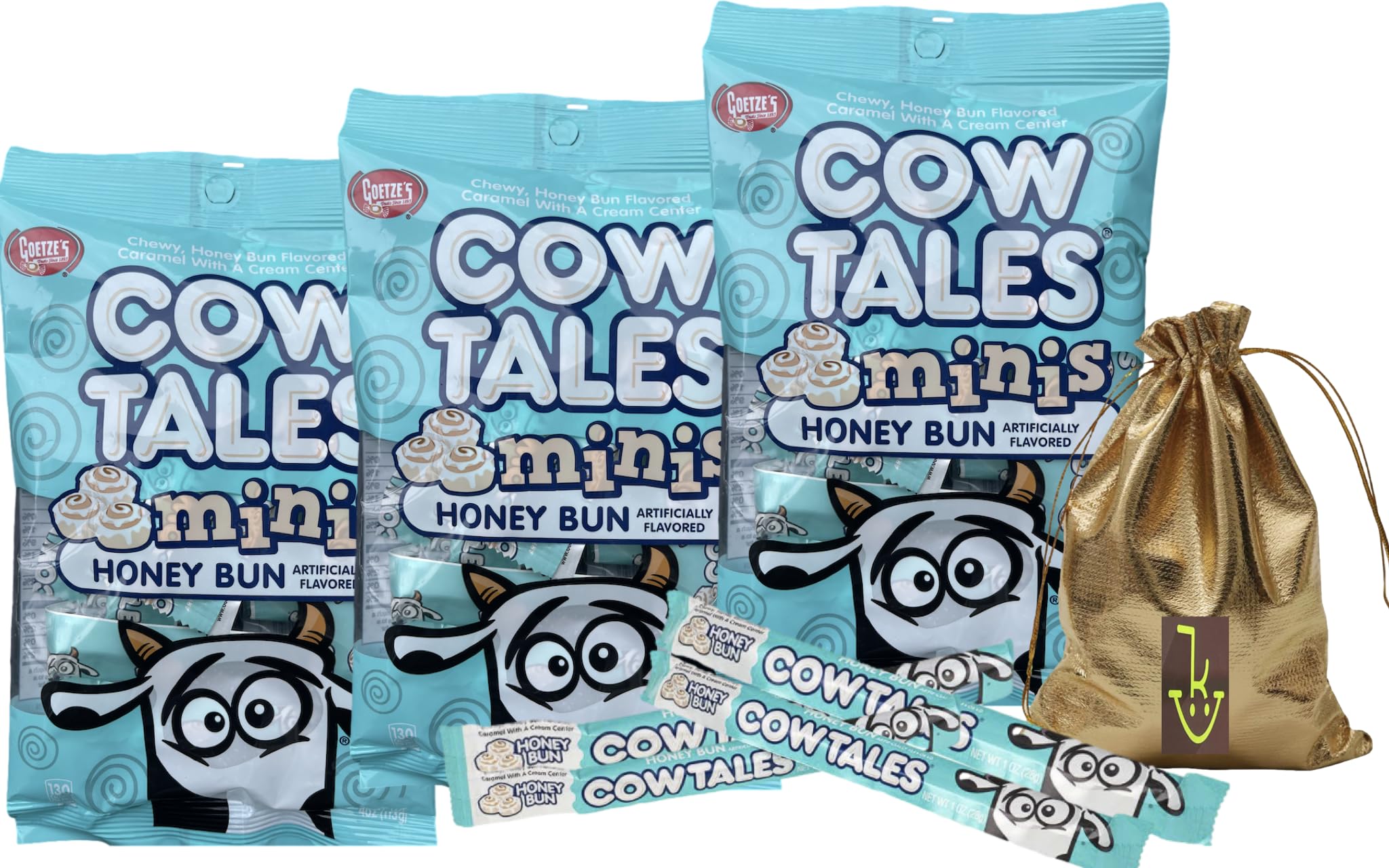 Goetze's Candy Honey Bun Cow Tales Minis - 4 Ounce Bags - 3 Pack - Fresh from the Factory