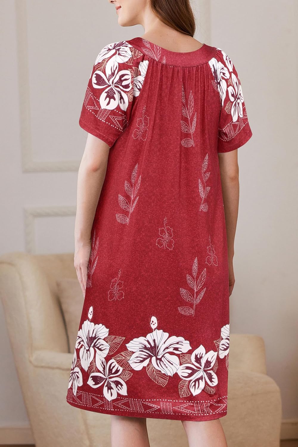 Ekouaer Women Robe Zipper Front Mumu Duster Robes Zip Up Housecoat Soft Sleepwear with Pockets - Image 4