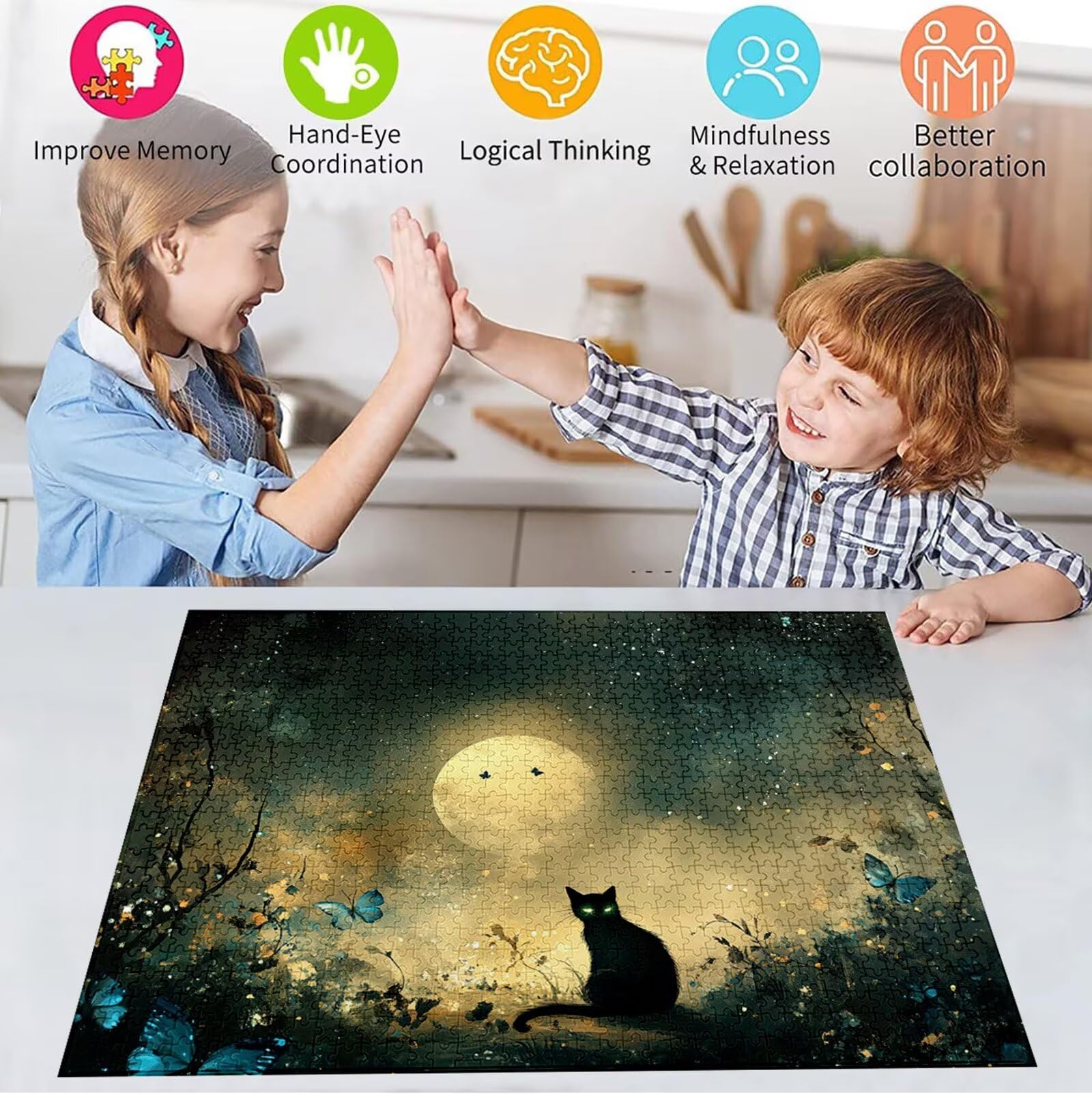 Puzzle 5000 Pezzi, 3 4 5 Anni Puzzle Luna 6 7 8 Anni Giochi Educativi Sostenibili Con Motivi Per Adulti Da Gioco in Legno Di Alta Qualità Jigsaw Gatto per Gioco Familiare, 2026 Regalo Natale H-2204