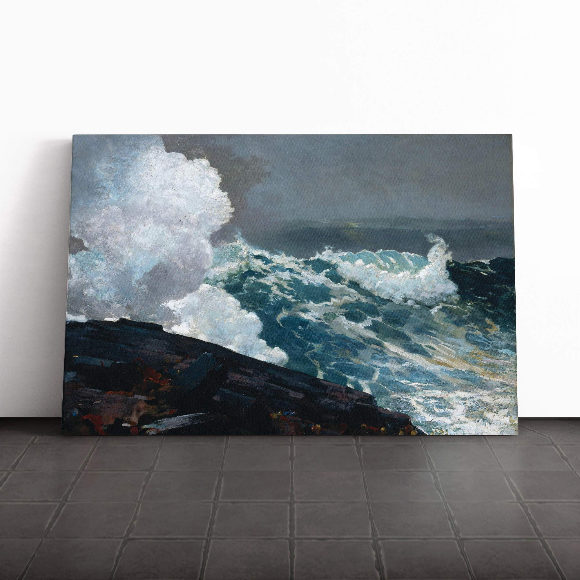 Winslow Homer Northeaster Canvas Print | Gallery Wrapped 30mm Frame Wall Art | 24x16 inches | Ready to Hang | Modern Picture | Living Room Bedroom Lounge Office