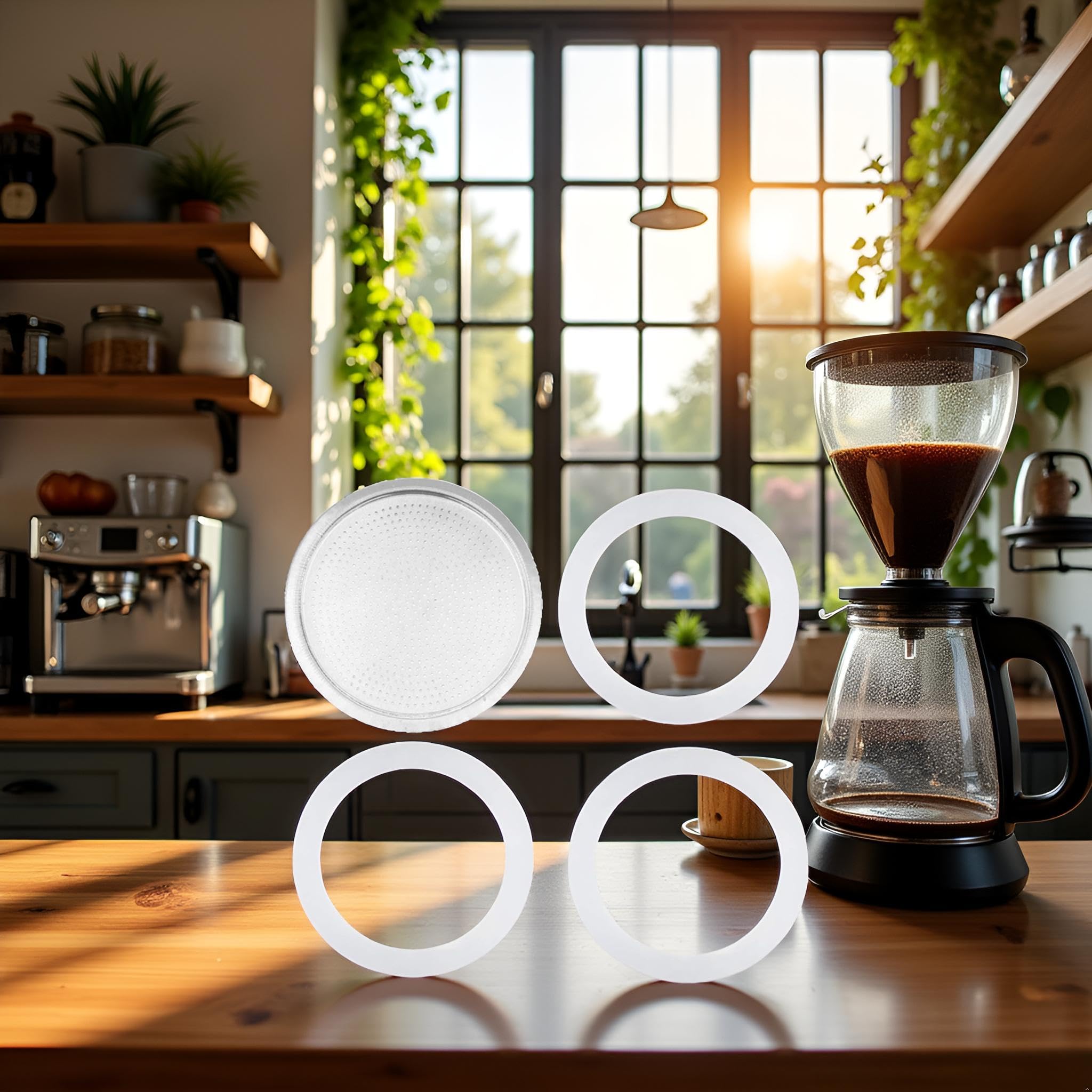 3 juntas de gel de sílice de repuesto de 3 tazas y filtros de aluminio para cafetera Moka, botella de café, 3 tazas, tamaño único, suministros para el hogar de papel y plástico