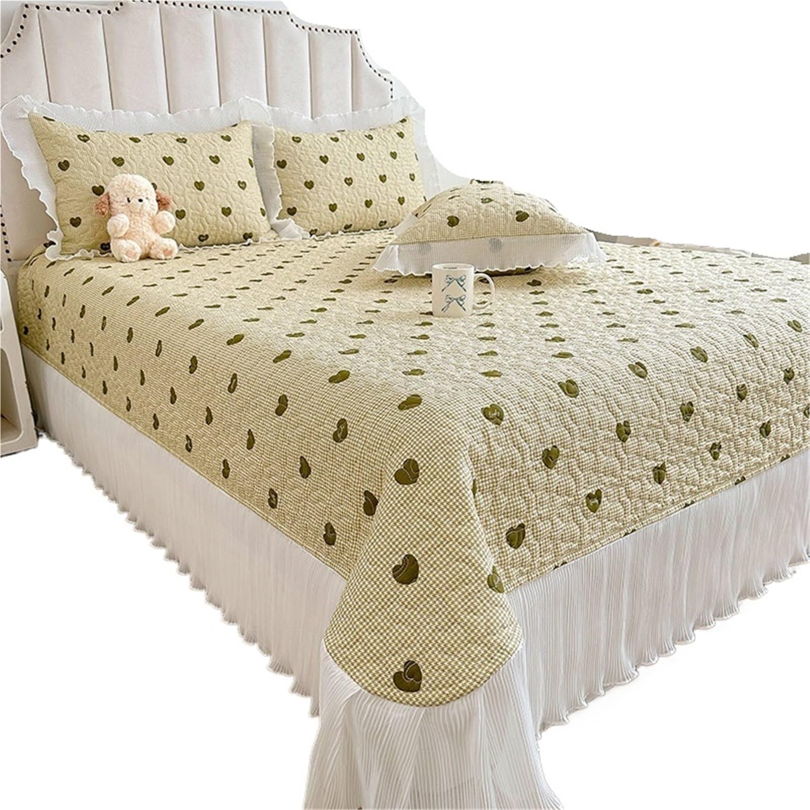 DAJGRHE Bedspread Cotton Lace Bed Cover Linen Quilted Bedsheet(Color3,265x245cm 1pc)