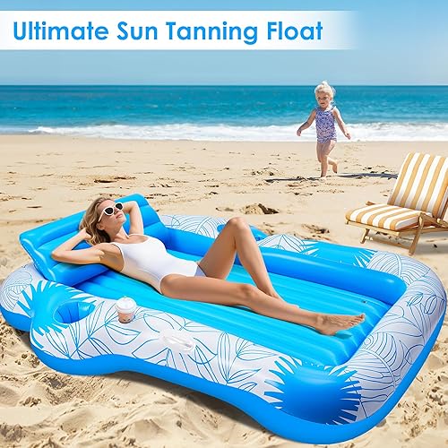 Miniatura 7 de Inflatable Pool Lounger Float for Adults - JIANYHW X-Large Beach Sun Tan Tub Pool Lounge Raft Sunbathing Pool Floaties with 2 FoodDrink Holder, Blow