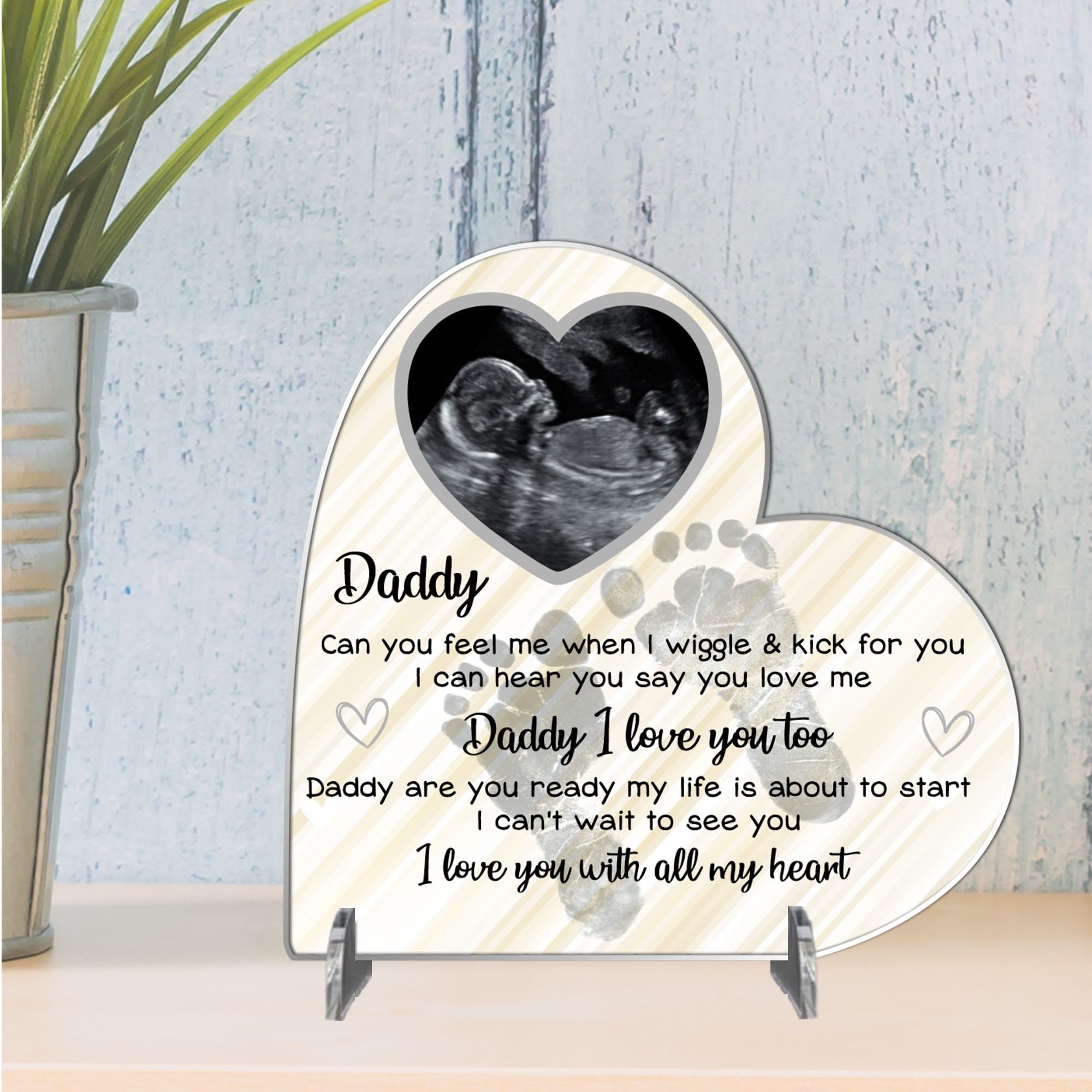 Personalised Heart Plaque - Daddy Gift from Bump | Baby Scan Photo Frame | Handmade Baby Bump Gift | Father's Day Present (Acrylic 13.5cm x 13.5cm, Lemon)