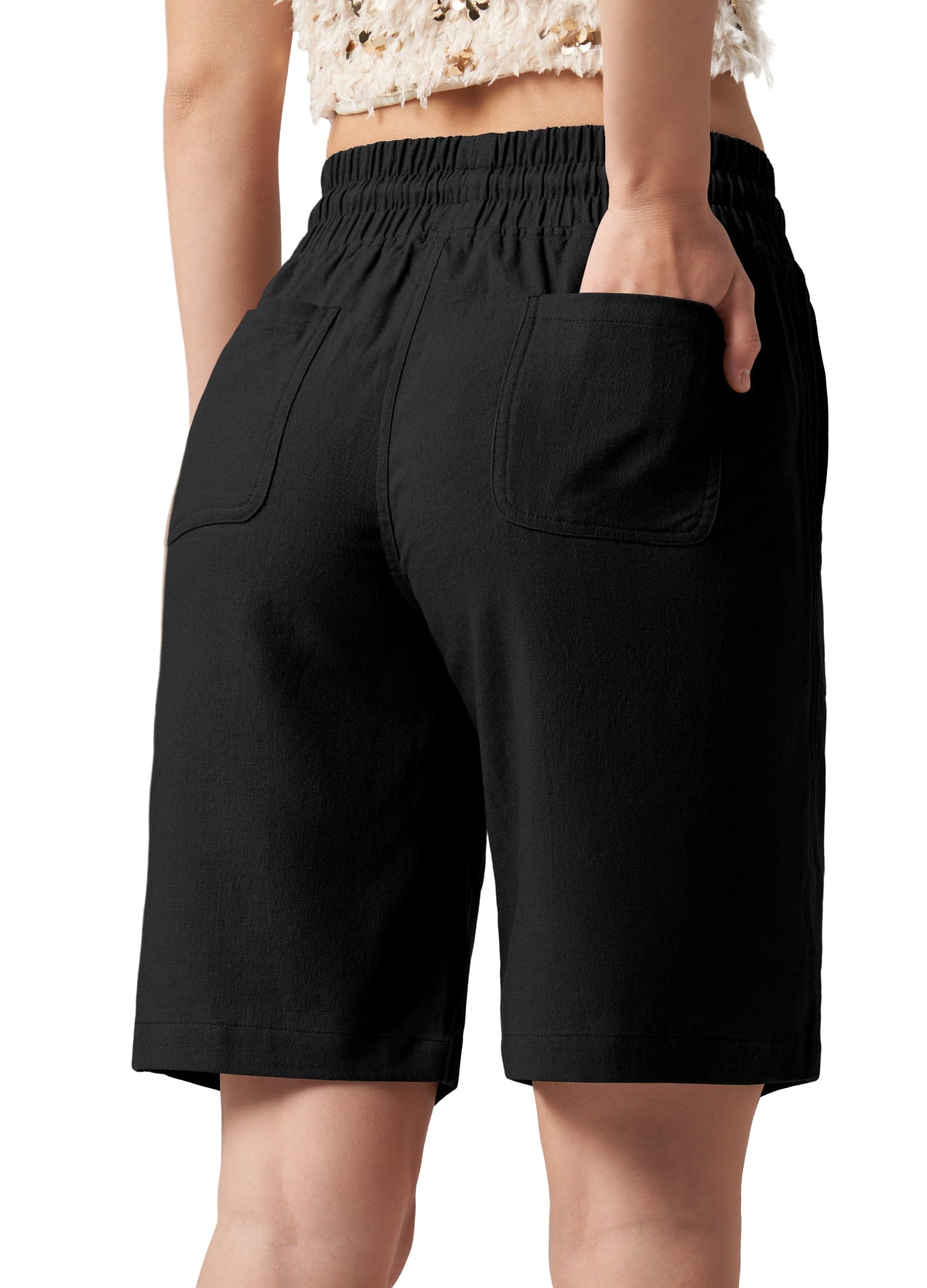 WILLIT Shorts Damen Leinen Shorts Freizeit Bermuda Kurze Hose knielange High Waist Bequeme Sommershorts mit Taschen 10“