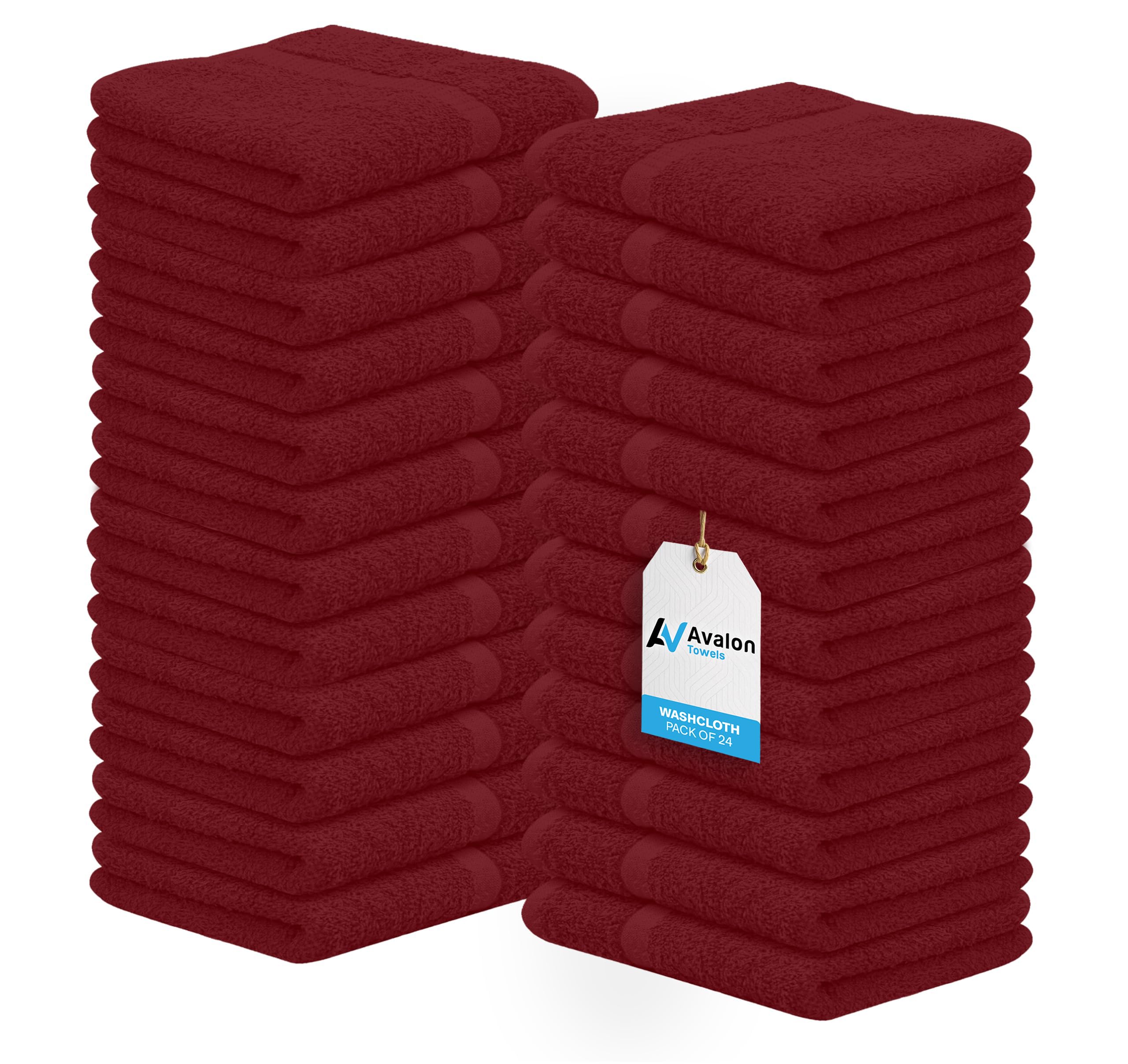 Avalon Towels Cotton Washcloths 24-Pack – 12 x 12 Inch Red Super Soft & Absorbent Ring-Spun Cotton Wash Cloths for Face, Bath, Spa, Gym, Hotel &