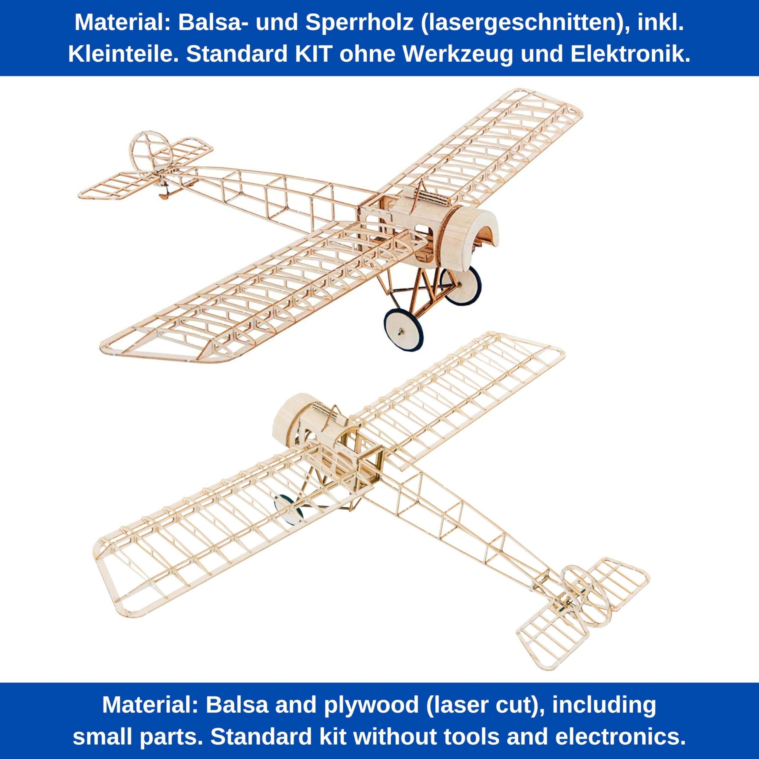 Fokker E.3 Slow Flyer Modellflugzeug Kit, Maßstab 1:20, 450 mm Spannweite, RC Flugzeugmodell Baukasten, Modell Flugzeug zum selbst Bauen, gelaserte Balsa Holz Bauteile, 450 x 300 x 91 mm, 40 g RTF