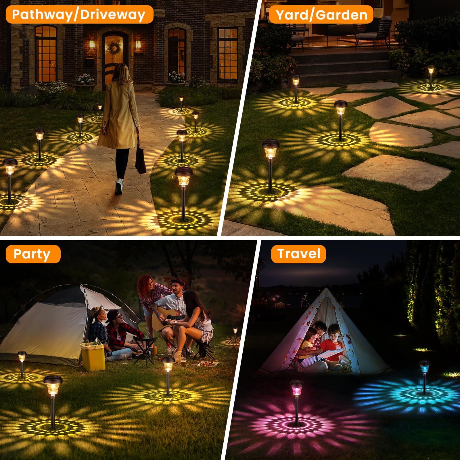 Lampe Solaire Exterieur Jardin 8 Pièces, Lumiere Solaire Exterieur avec Lumière Chaude et 7 Couleurs RVB, IP65 Étanche Eclairage Exterieur Solaire pour Chemins, Decoration Jardin Exterieur