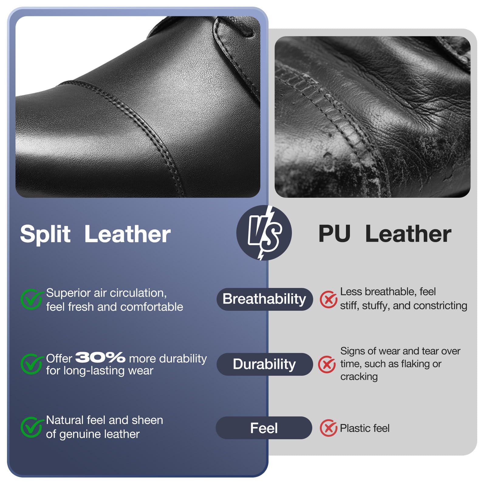 HEEZ Men's Dress Shoes Split Leather, Comfortable Oxford Dress Shoes for Men Non Slip, Lace Up Formal Shoes for Work Business Office - 4