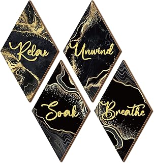 30+ Black And White Marble Bathroom Decor Ideas For Modern Homes 47 Ferraycle 4 Pcs Marble Style Bathroom Wall Decor Relax Soak Unwind Breat...