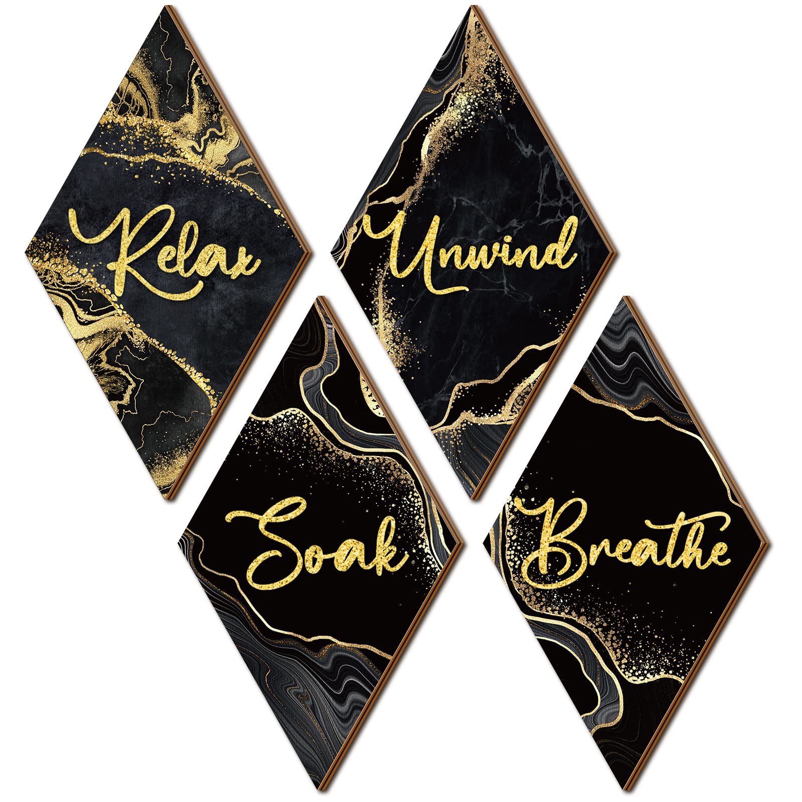 Ferraycle 4 Pcs Marble Style Bathroom Wall Decor Relax Soak Unwind Breathe Wall Art Vintage Farmhouse Art Wall Decor Wooden Bathroom Hanging Signs for Laundry Spa Room (Black,6.69 x 11.81 Inch)