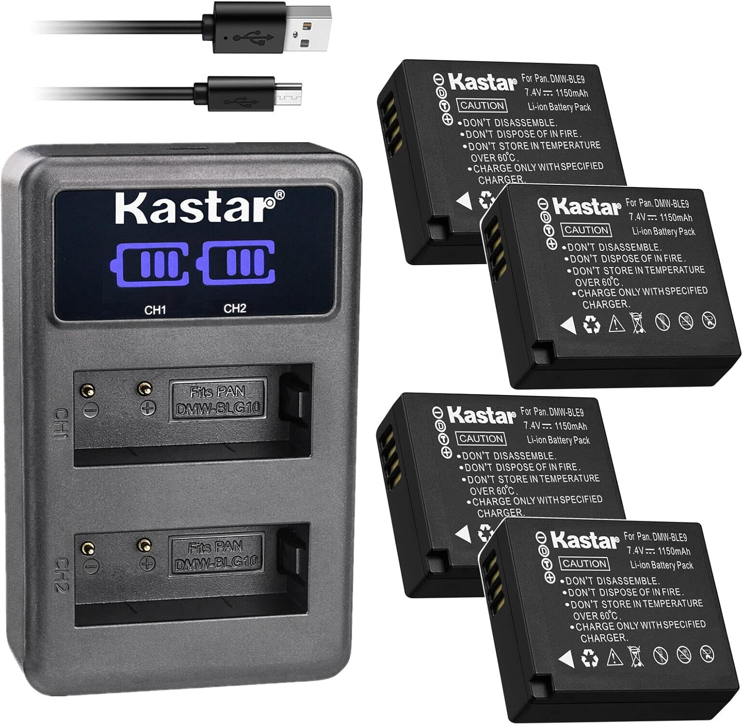 Kastar 3-Pack DMW-BLE9 Battery and LED2 USB Charger Compatible with Panasonic Lumix DMC-GF3 DMC-GF3C DMC-GF3K DMC-GF3W, Lumix DMC-GF5, Lumix DMC-GF6 DMC-GF6K DMC-GF6R DMC-GF6T DMC-GF6W DMC-GF6X Camera