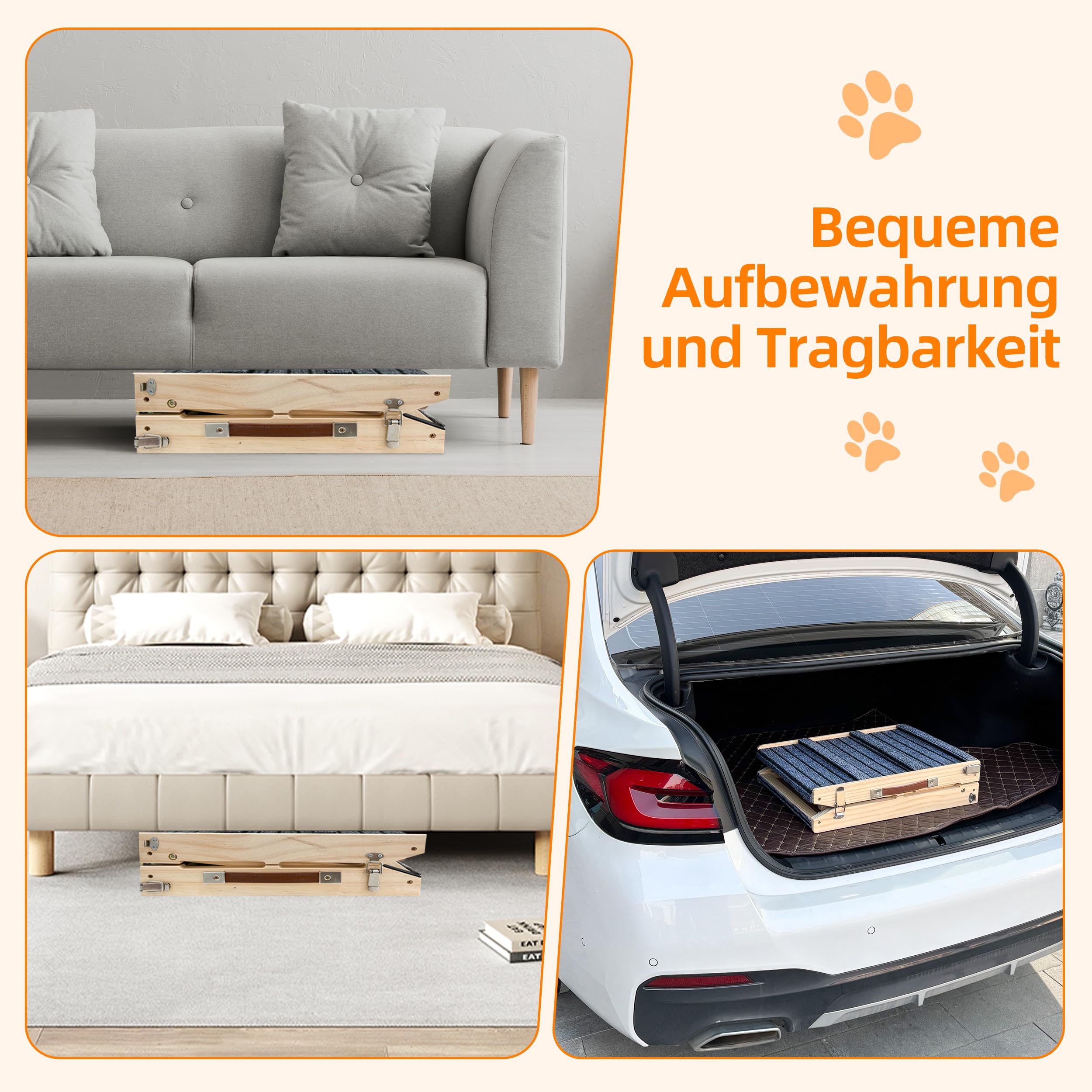 Hundrampe –rutschfest–extrabreite auffahrrampe，fhunderampe Auto klappbar mit Nahtloser Verbindung zur Plattform–belastbar bis zu 50kg – verstellbar,Sofa, Bett,Auto für Kleine Hunde(L)