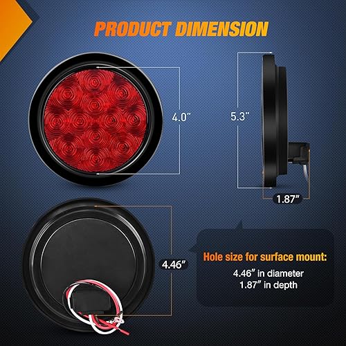 Miniatura 18 de Nilight Luz de faro trasero, redonda, 4 pulgadas, 2 piezas, 24 luces LED blancas, parada, freno, giro, ojales de montaje empotrado, impermeabilidad