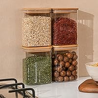 Vista 7 de Contenedores herméticos rectangulares de vidrio de 37 onzas con tapas de bambú (juego de 4), tarro cuadrado de almacenamiento de alimentos