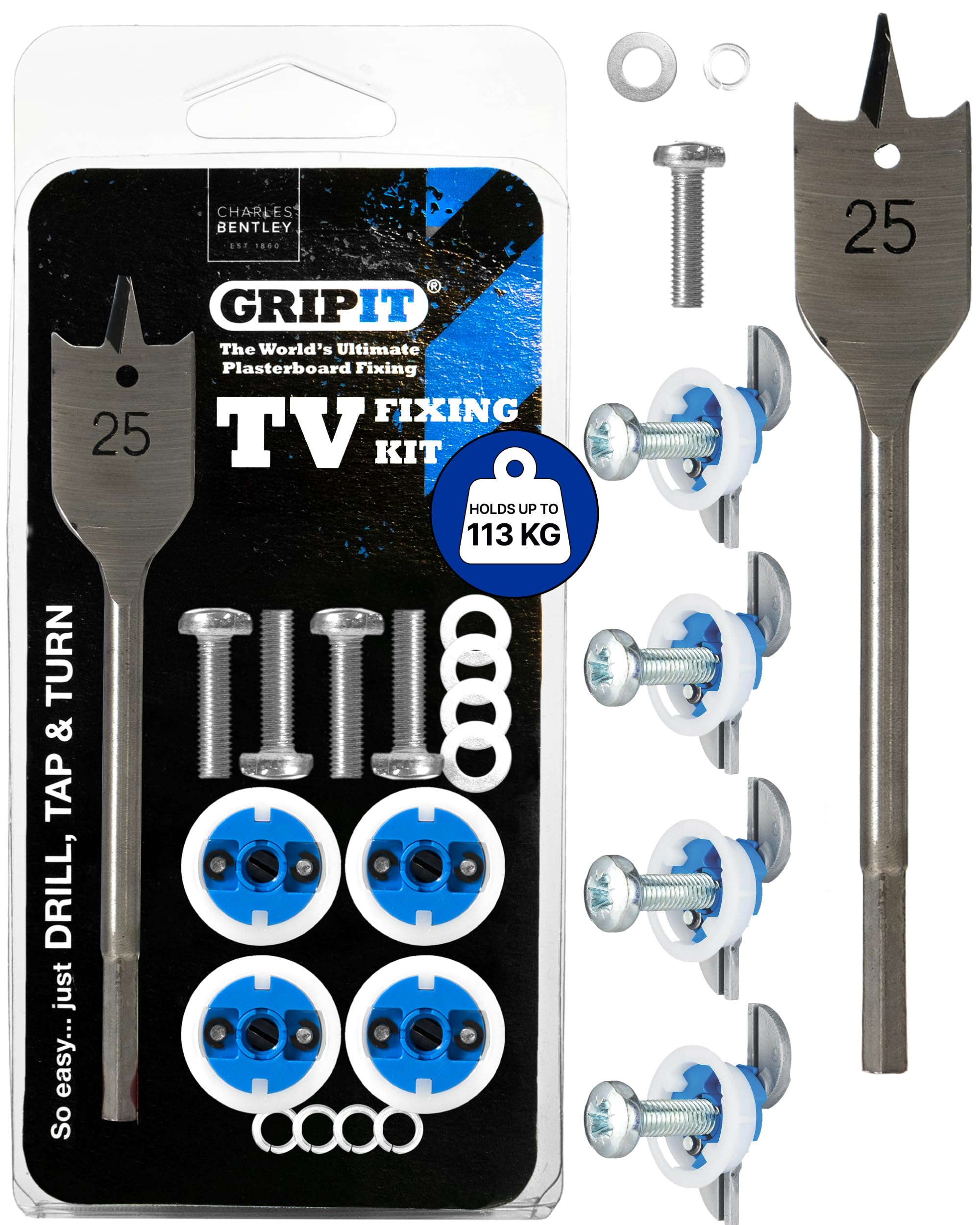 Gripit Tv Hanging Kit With Blue Fixings & Drill Bit For Plasterboard 5060434881298