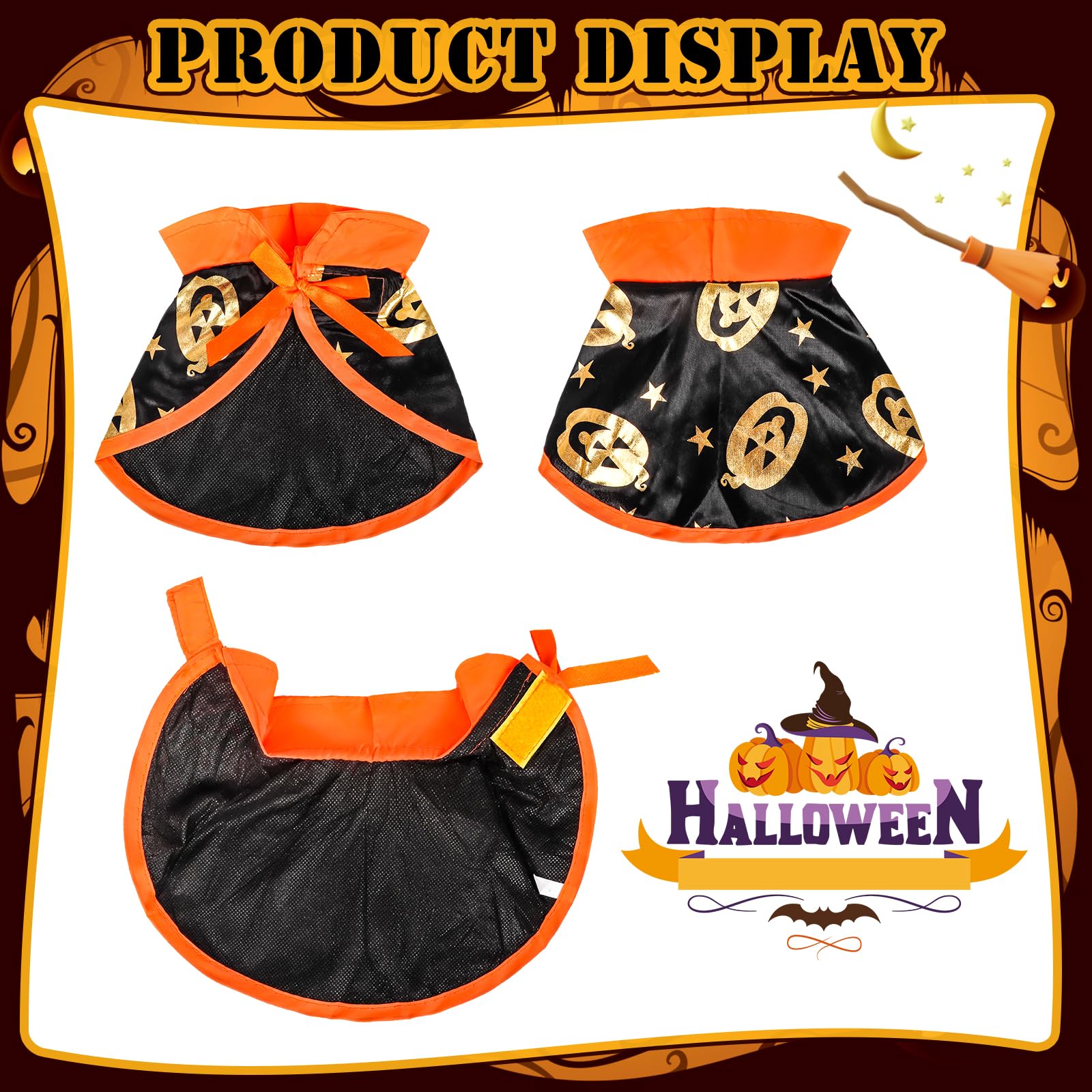 Pet Wizard Costume Cape With Adjustable Witch Hat for Small Medium Dogs Cats - Halloween Christmas Outfits (Orange, S) - Image 4
