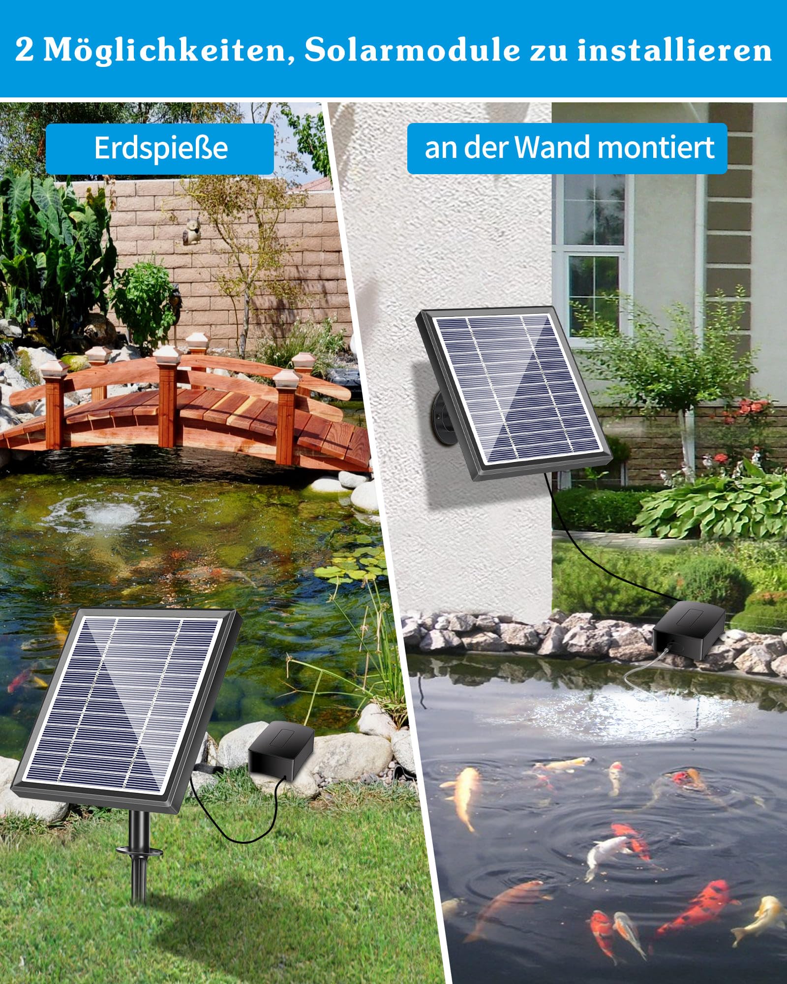 Aeratore Solare Per Laghetto Da Giardino - 2.5W, 1800 MAh, Con 2 Tubi Da 1m - Funziona Di Notte - Foto 4