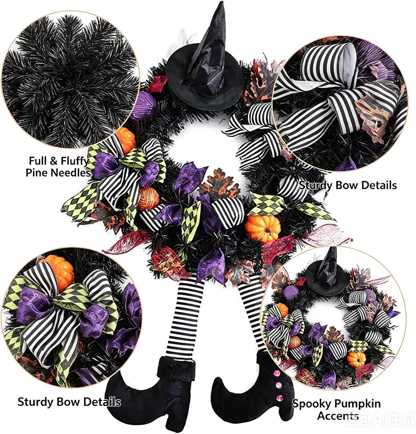 Halloween Wreath-Halloween Wreaths for Front Door,14" Indoor/Outdoor Decor