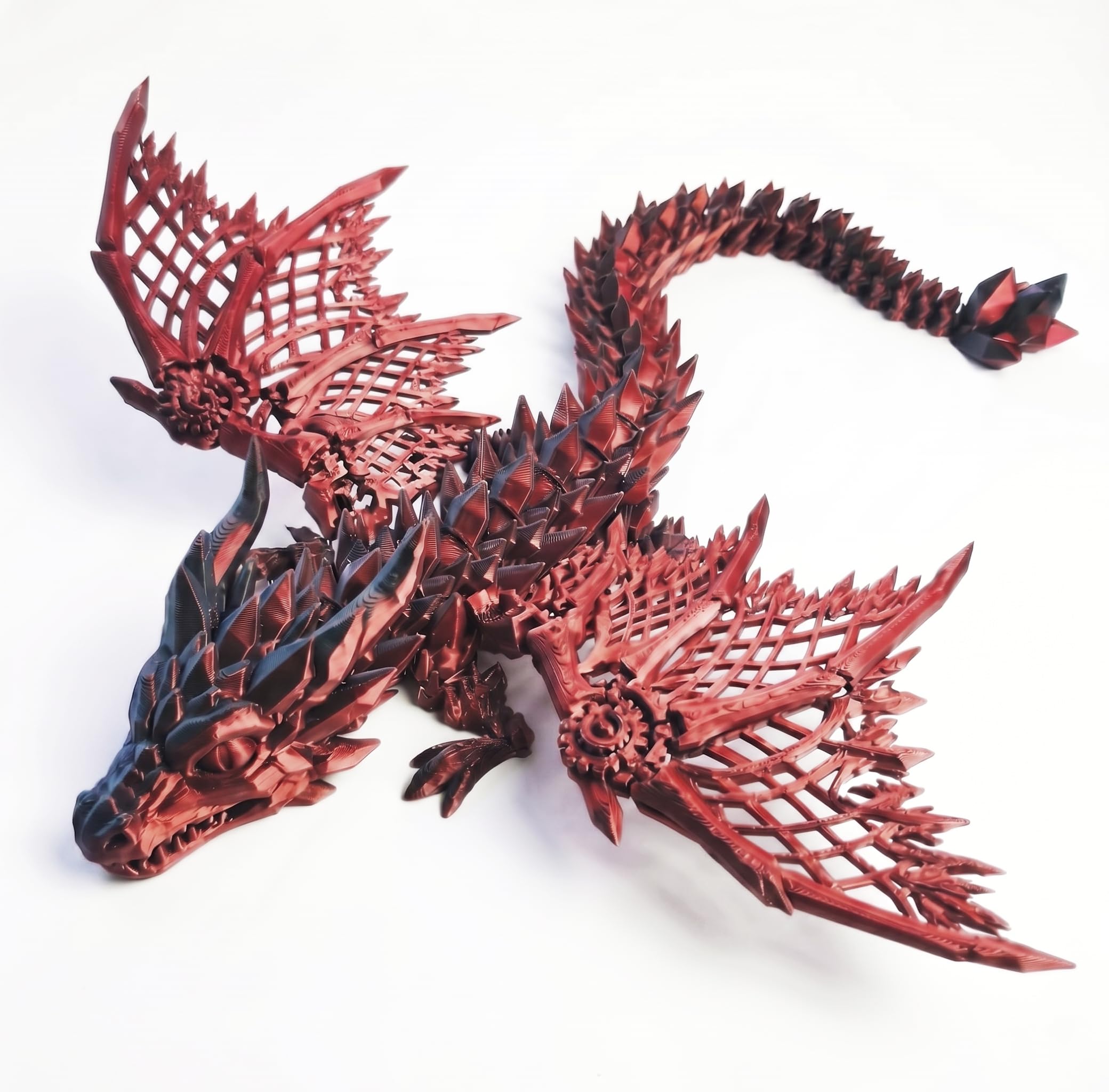 3D Printed Dragon with Wings Fully Articulated Crystal Dragon Toy Posable 3D Printed Animals Action Figure Fantasy Desk Pet and 3D Printed Fidgets for Office and Home Decor (Red,M)