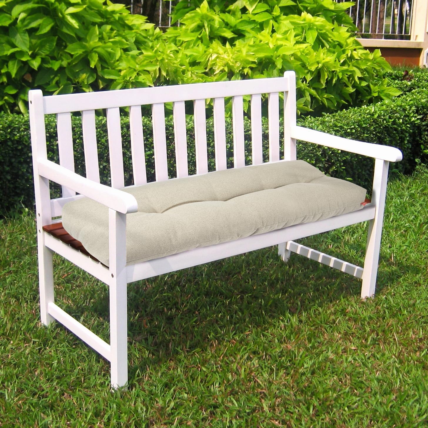 Indoor Outdoor Bench Cushion 45"x18", Non-Slip Patio Furniture Seat Pads, Waterproof Overstuffed Tufted Loveseat Cushion with Round Corner for Window, Swing, Garden, Porch-Light Khaki Light Khaki 45 x 18 x 5 In