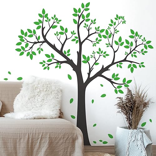 Miniatura 4 de Buiory 6 hojas de calcomanías de pared de árbol gigante de 12 x 18 pulgadas extraíbles hojas verdes que caen decoración de arte para despegar y