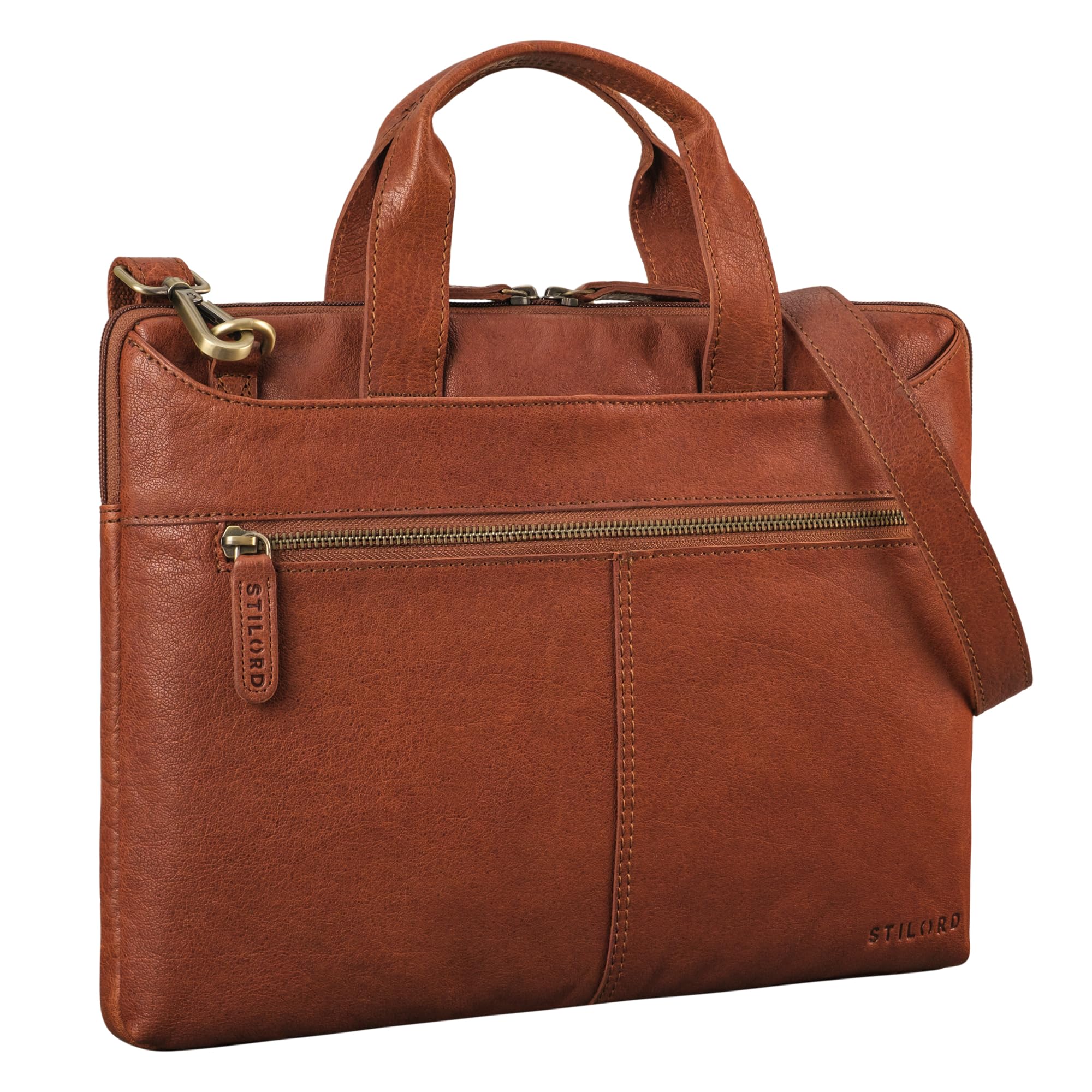STILORD Ross Vintage Sacoche Ordinateur 14 Pouces Homme Cuir Véritable Étroit Housse Ordinateur Cuir Femme Serviette pour Travail Business Voyage Couleur:maraska - Marron